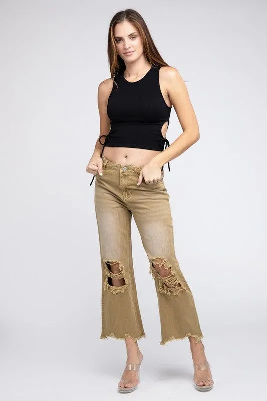 BiBi Distressed Vintage Washed Wide Leg Pants