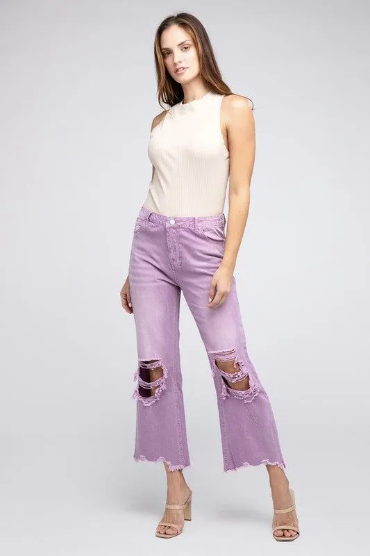 BiBi Distressed Vintage Washed Wide Leg Pants