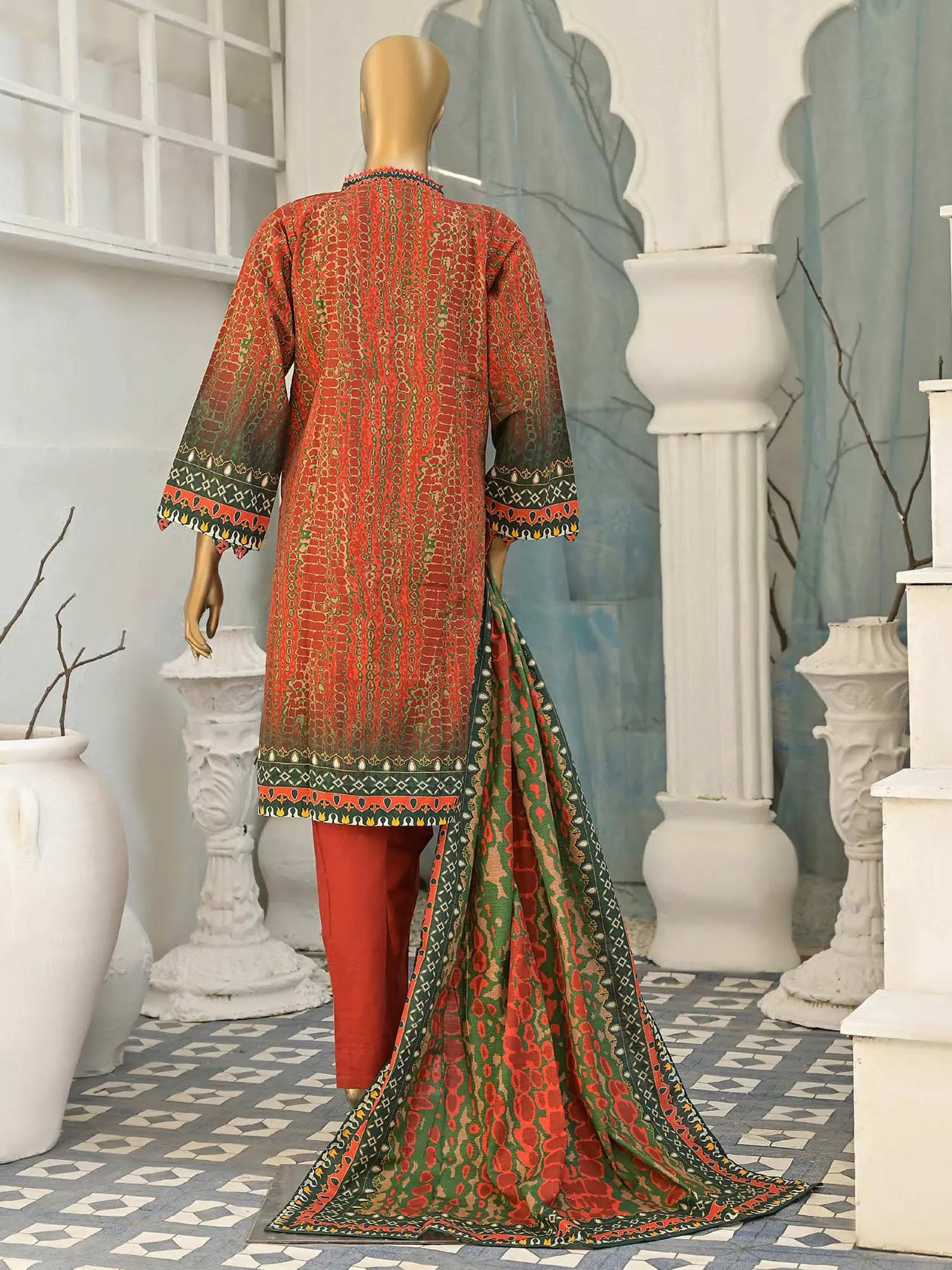 Bin Saeed Khaddar Rust Orange 3-Piece Suit