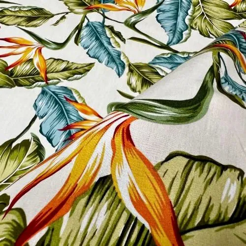 Birds of paradise & Palm Palapalai Hawaiian Fabric 1 | Beige Off White 0223