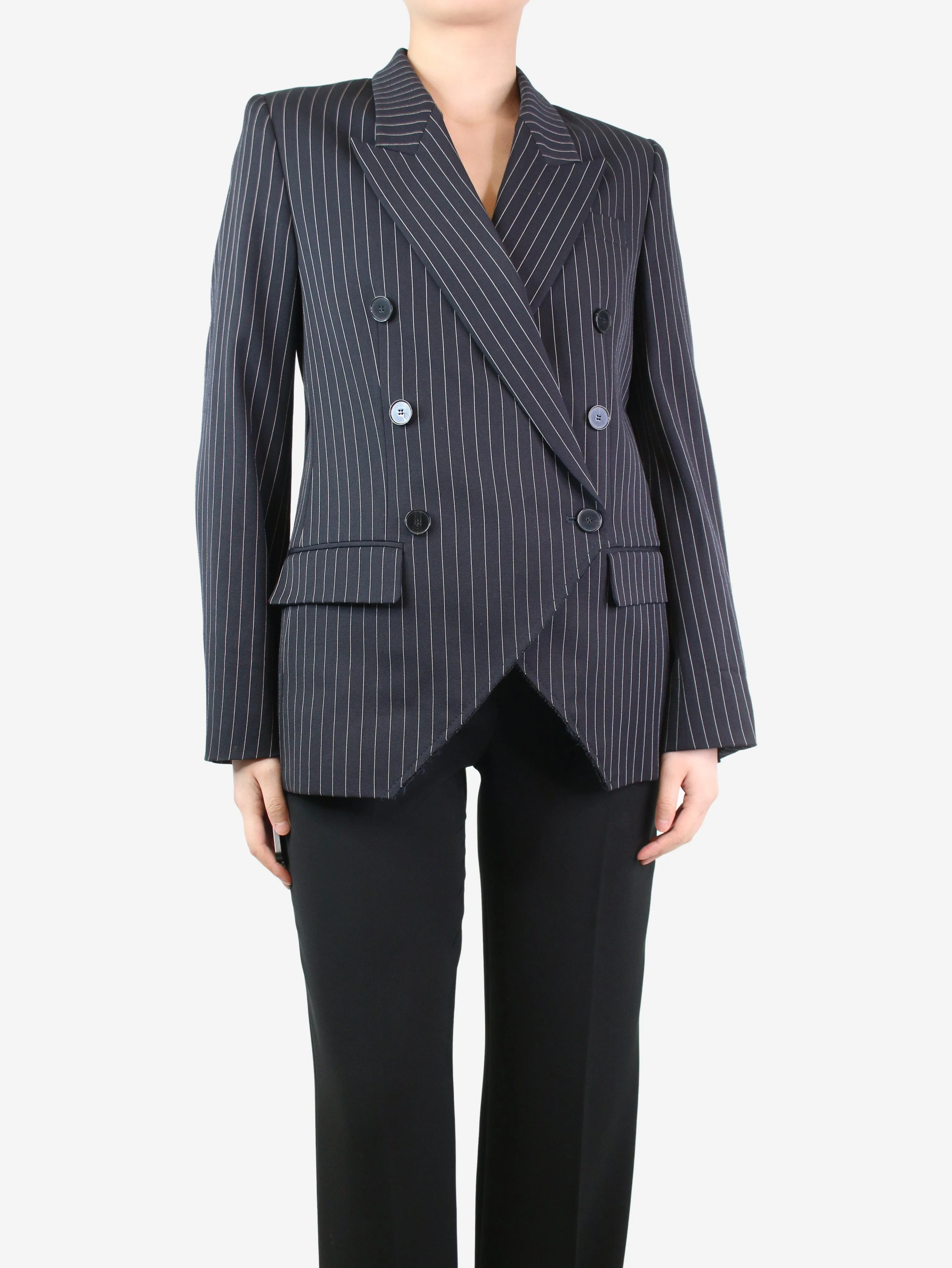 Black double-breasted pinstriped blazer - size UK 8