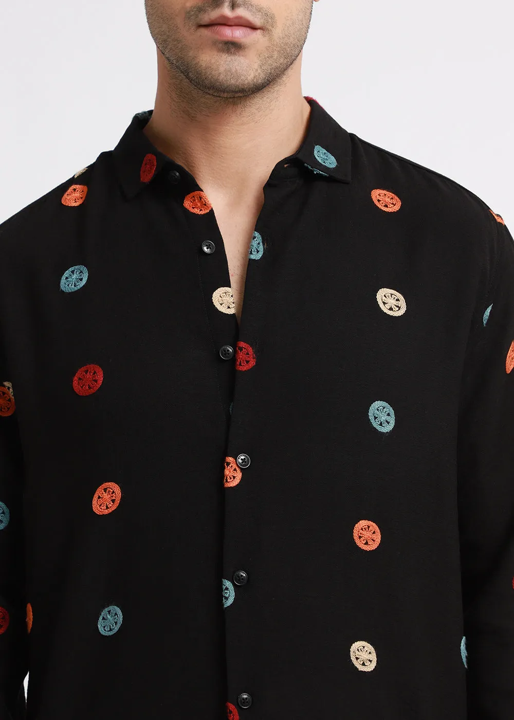 Black Florescent Embroidered Shirt