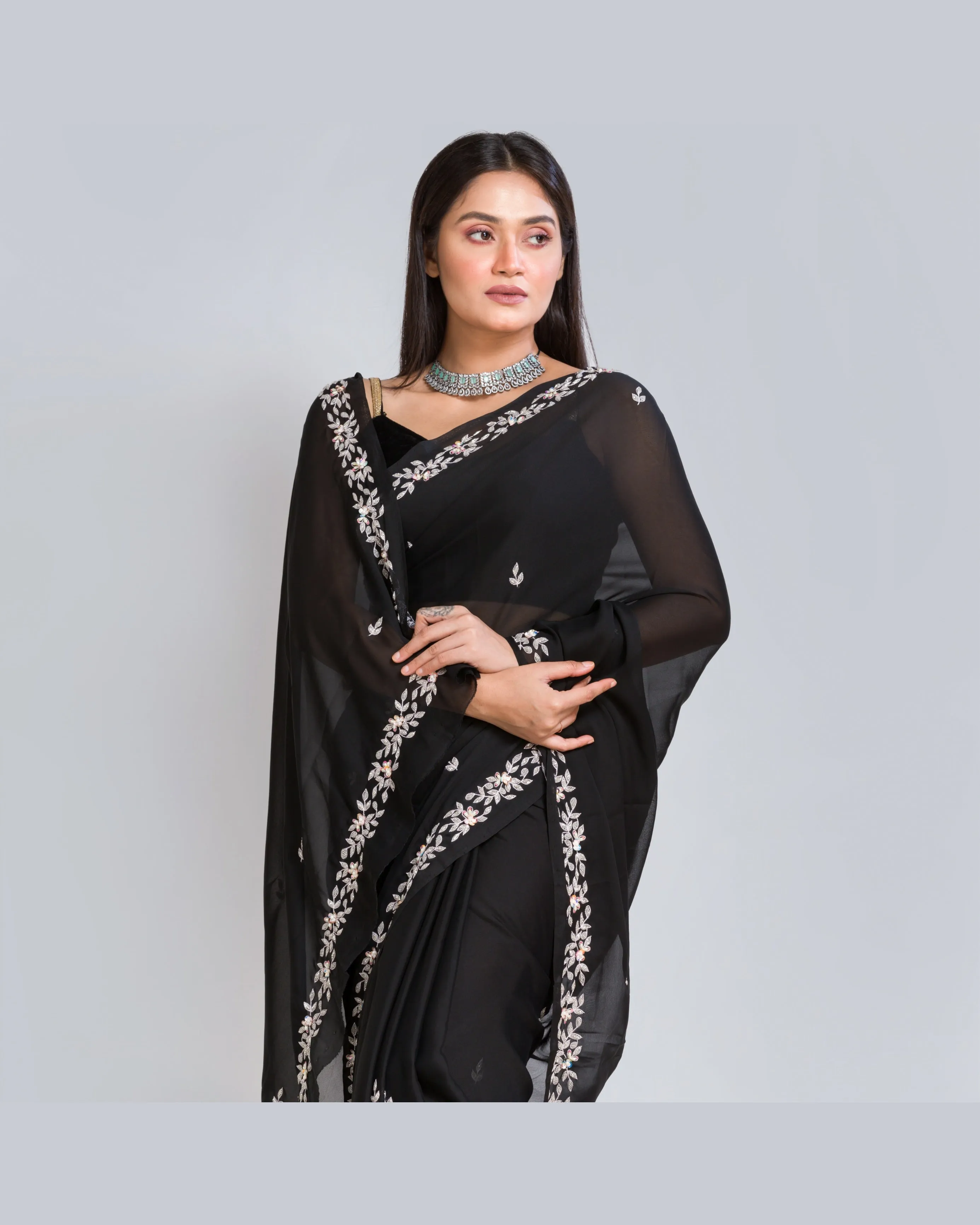 Black Georgette Chandani Saree