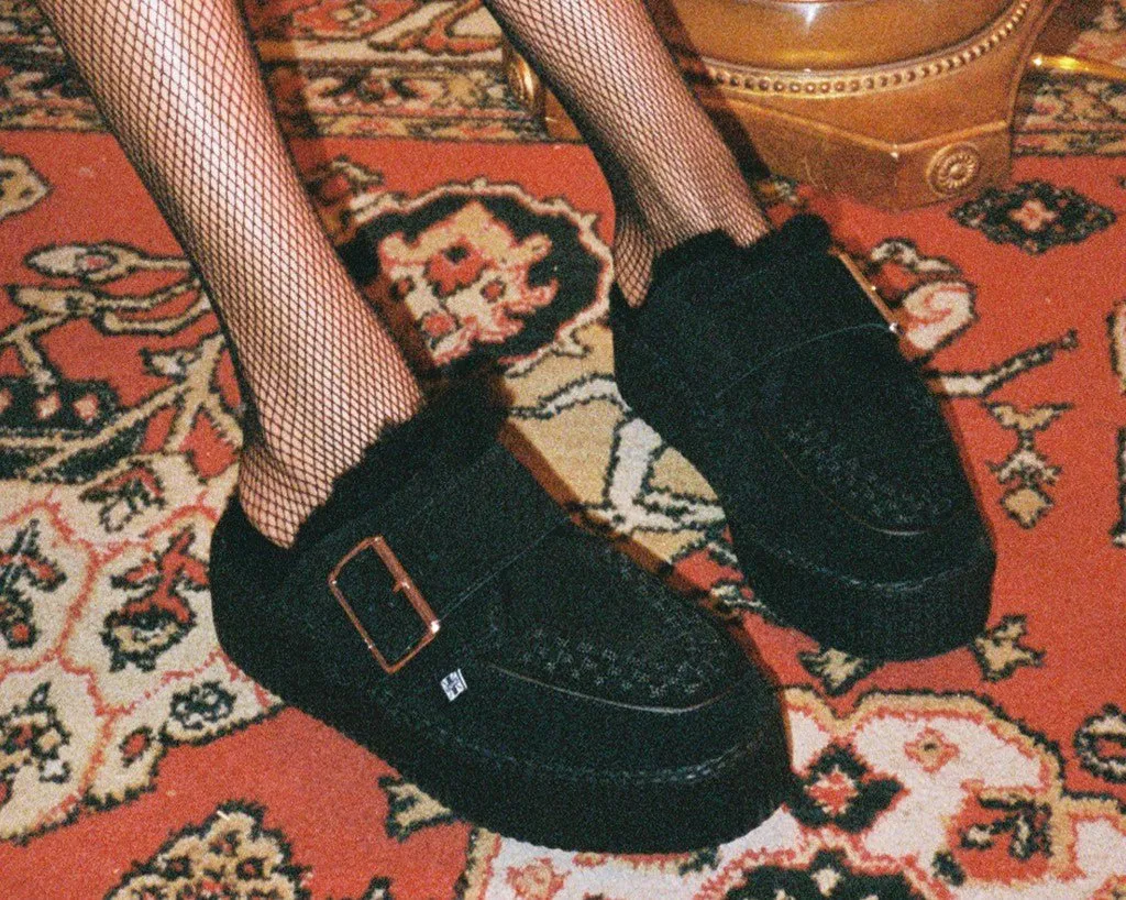 Black Suede Wool Creeper Mule