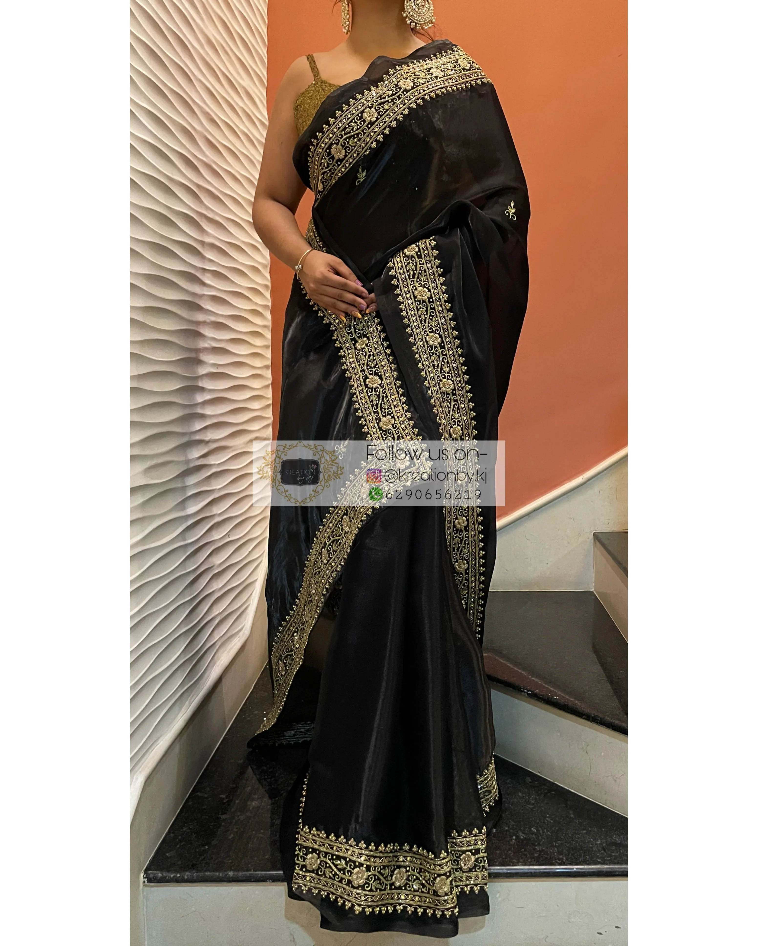 Black Zarina Glassy Organza Saree