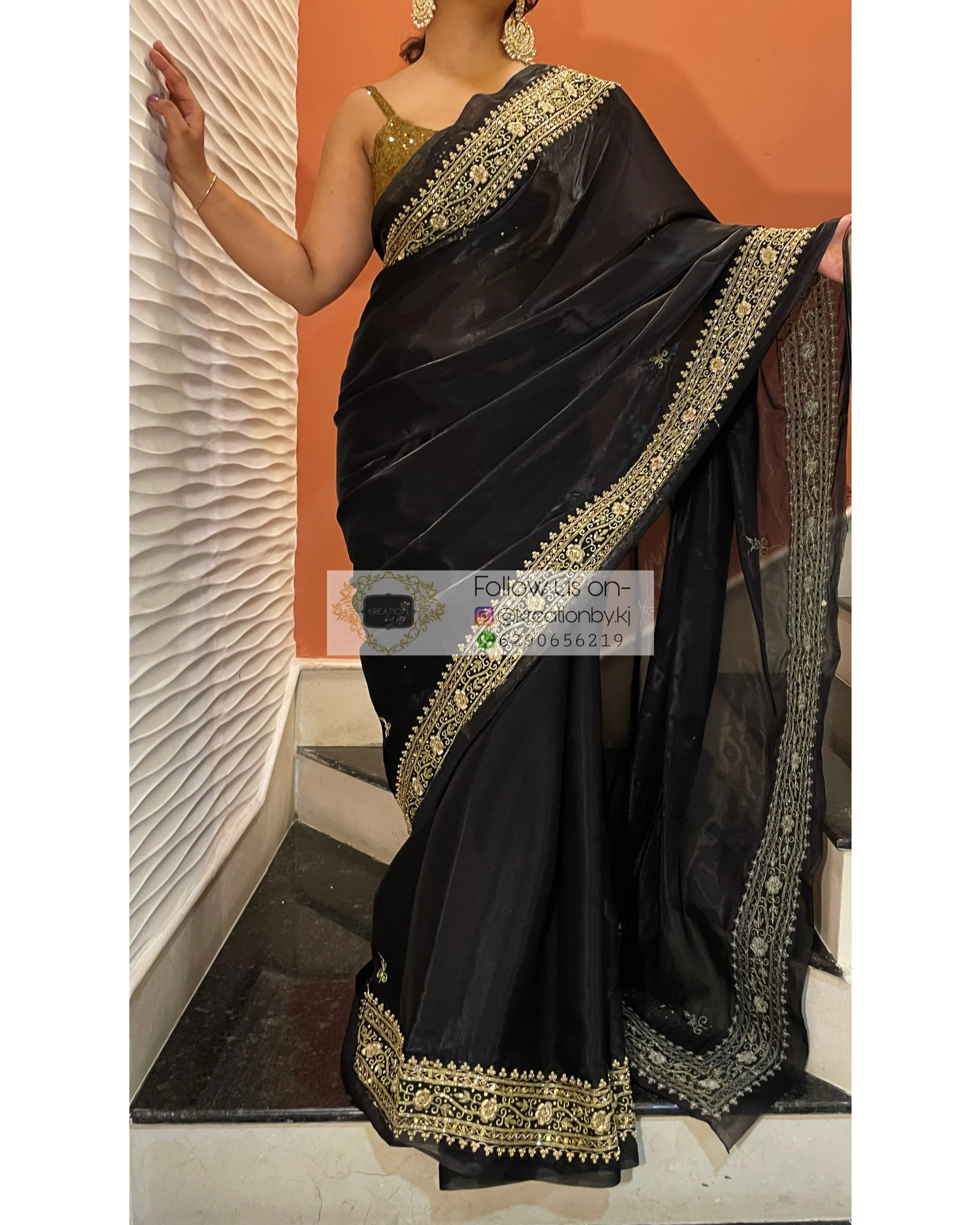 Black Zarina Glassy Organza Saree