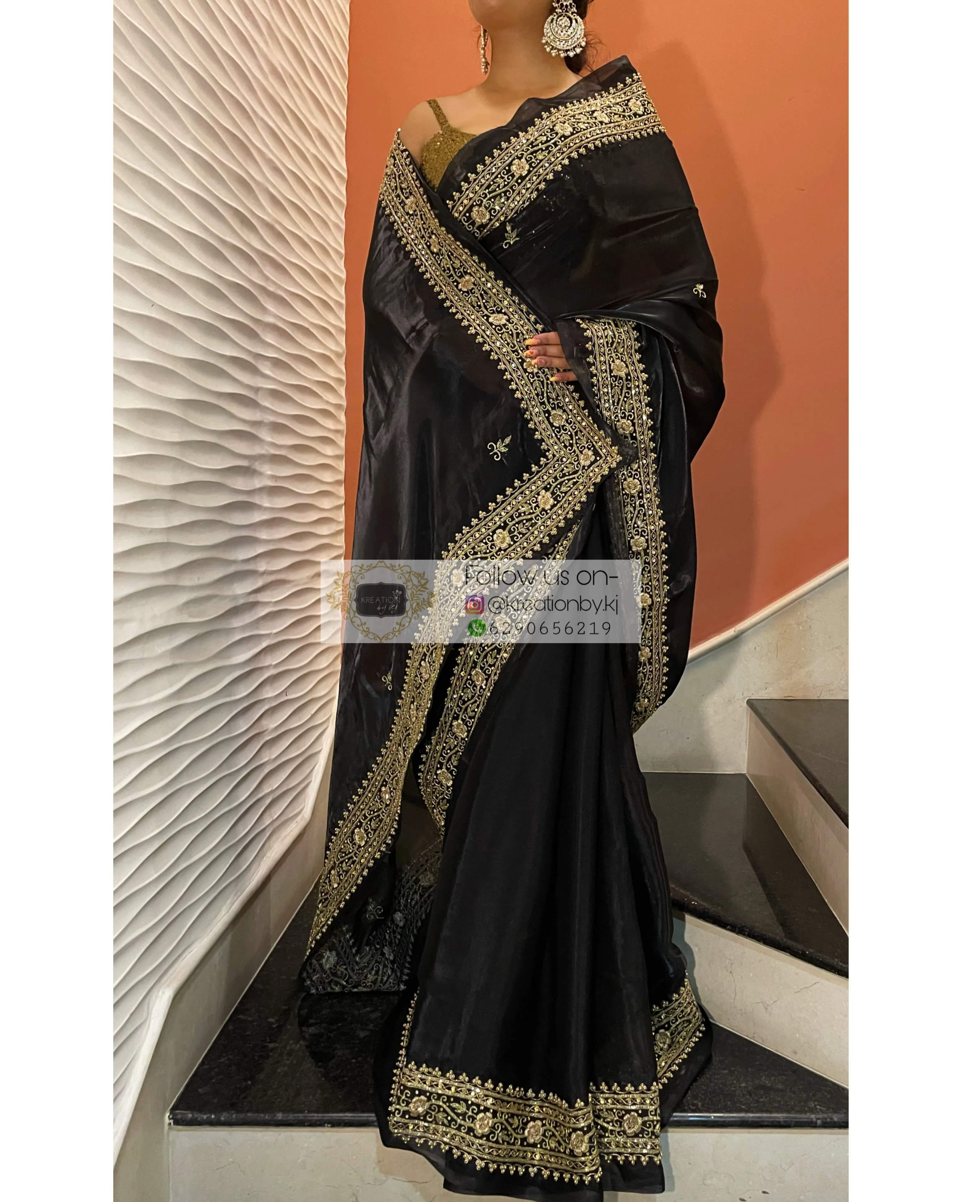 Black Zarina Glassy Organza Saree