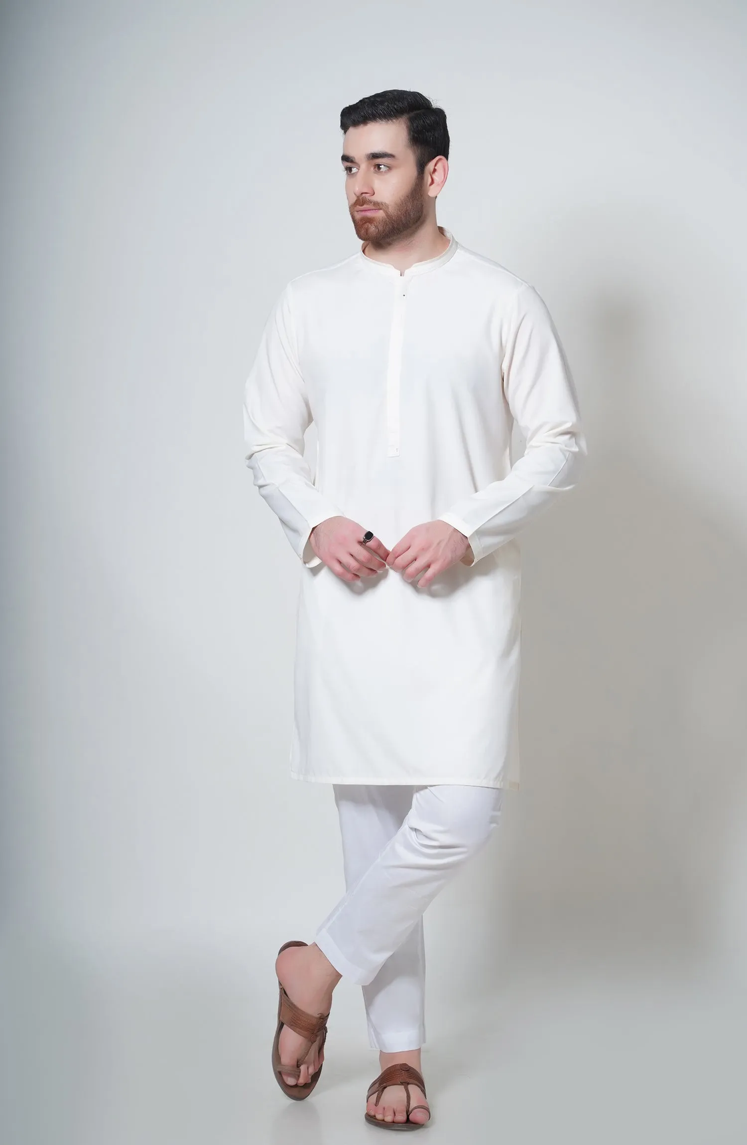 Blended Embroidered Kurta - Cream