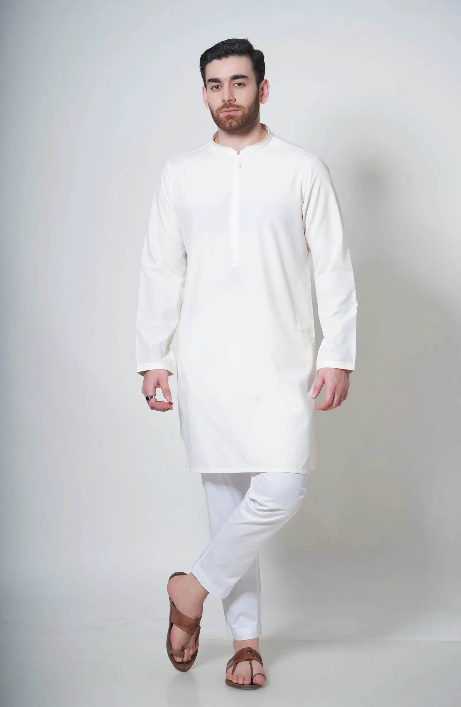 Blended Embroidered Kurta - Cream