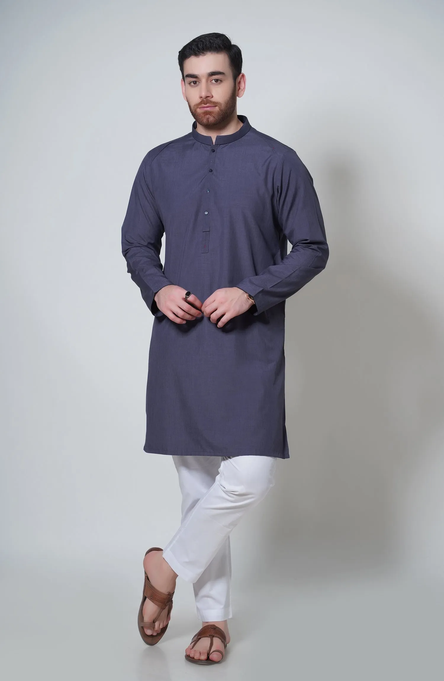 Blended Embroidered Kurta - Dark Grey