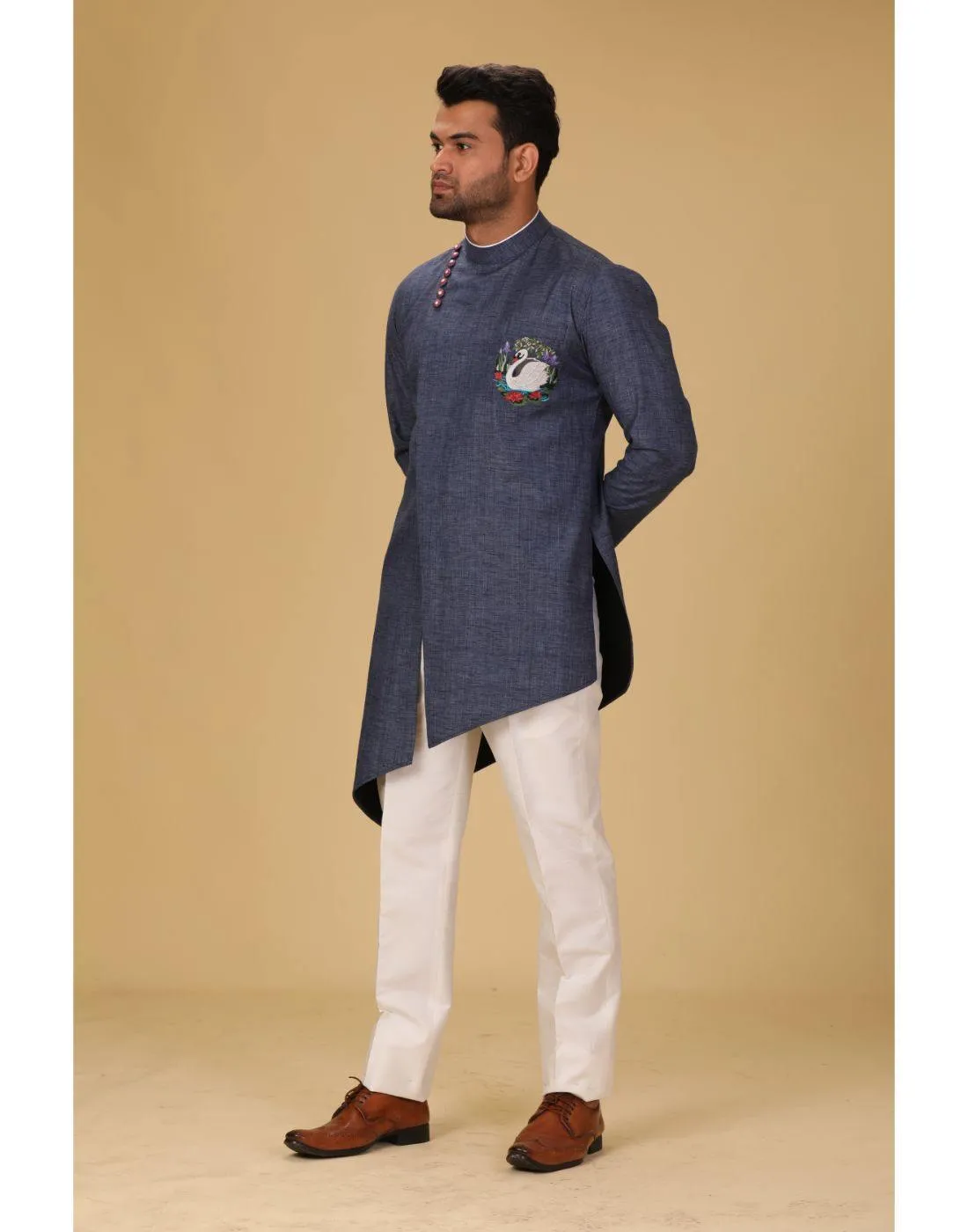 BluesnGreys Indigo blue with flemingo Designer Kurta Pant - Rent