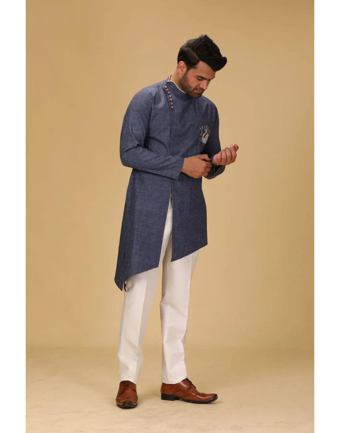 BluesnGreys Indigo blue with flemingo Designer Kurta Pant - Rent