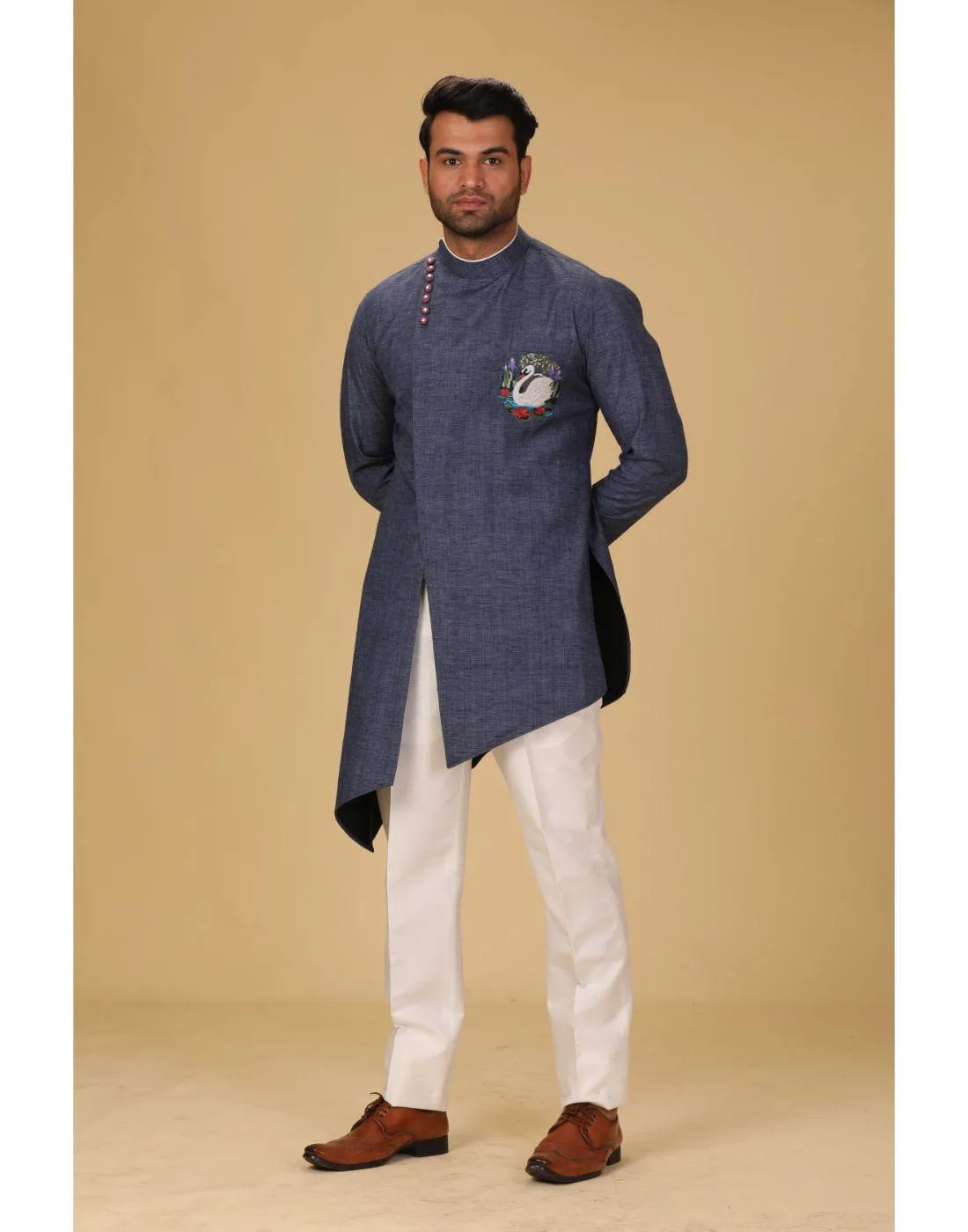 BluesnGreys Indigo blue with flemingo Designer Kurta Pant - Rent