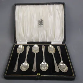 Boxed Set Of 6 George V Sterling Silver Spoons Golfing Interest Sheffield Vintage Art Deco 1933