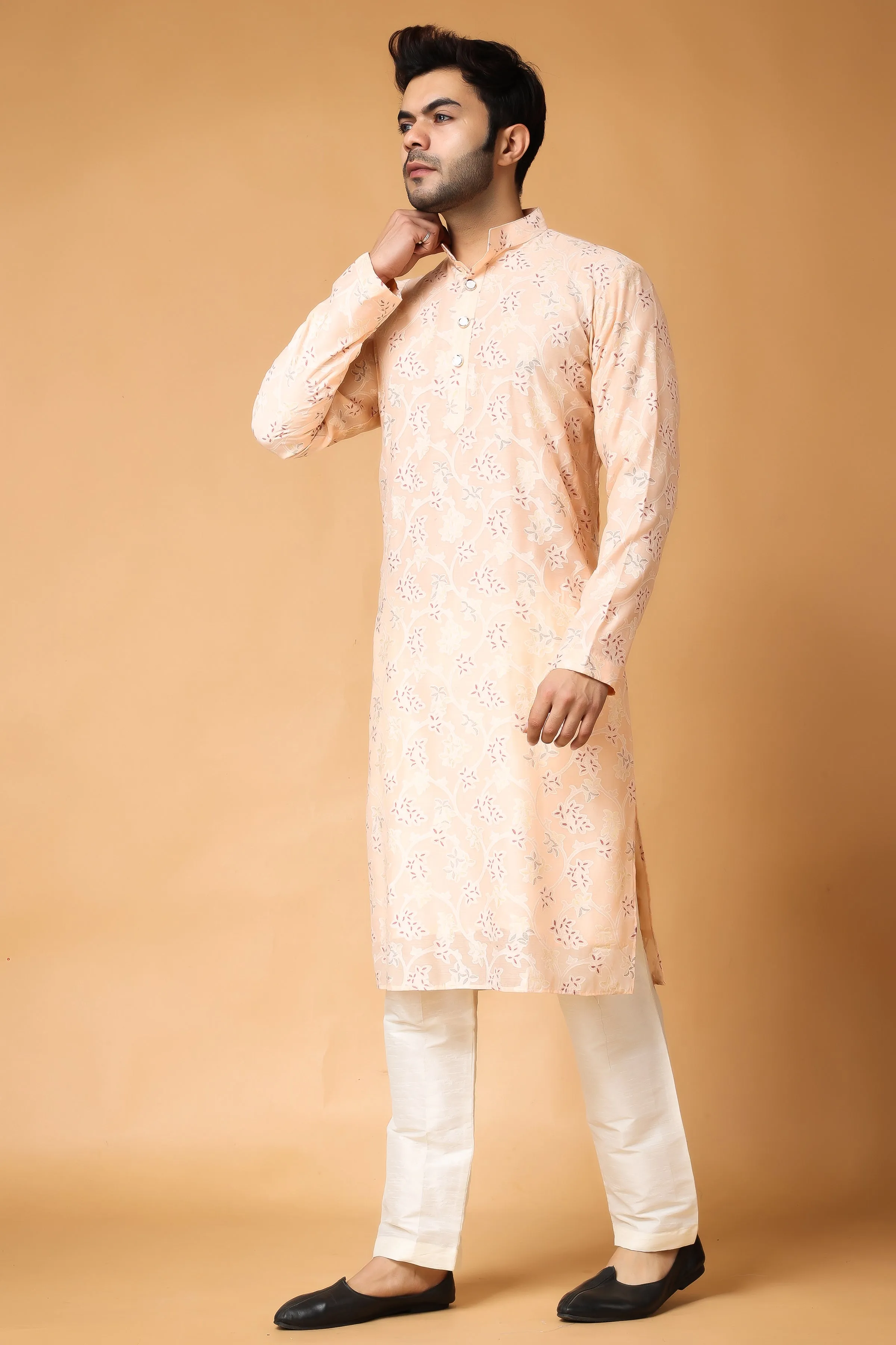 Breezy Peach Printed Kurta Pajama