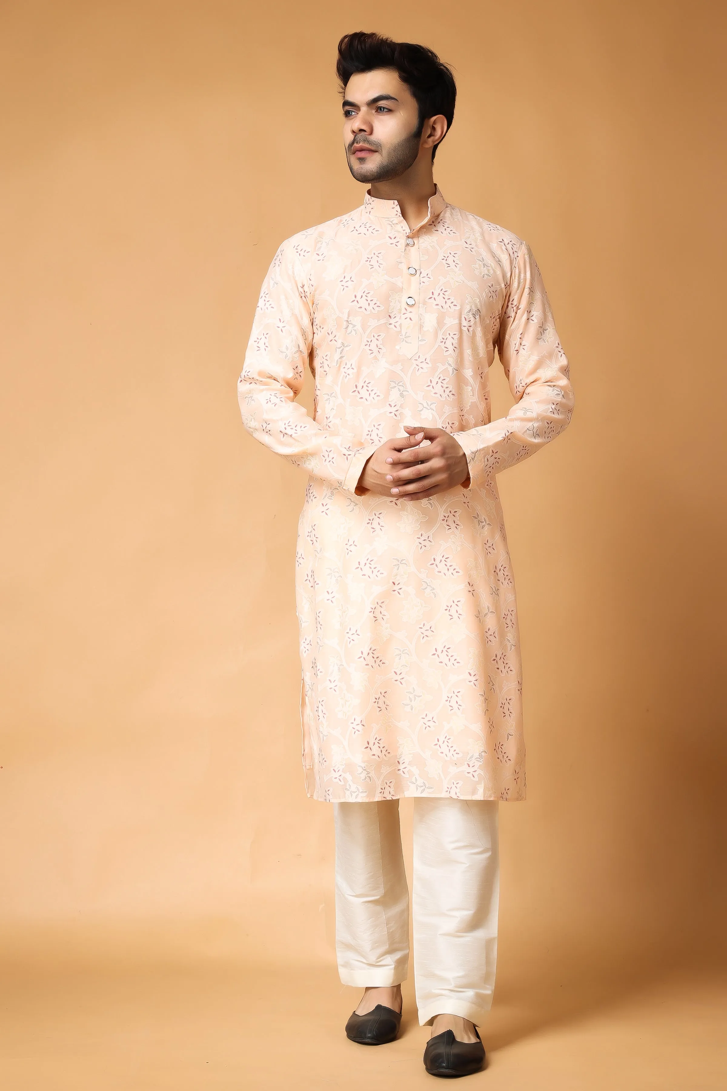 Breezy Peach Printed Kurta Pajama