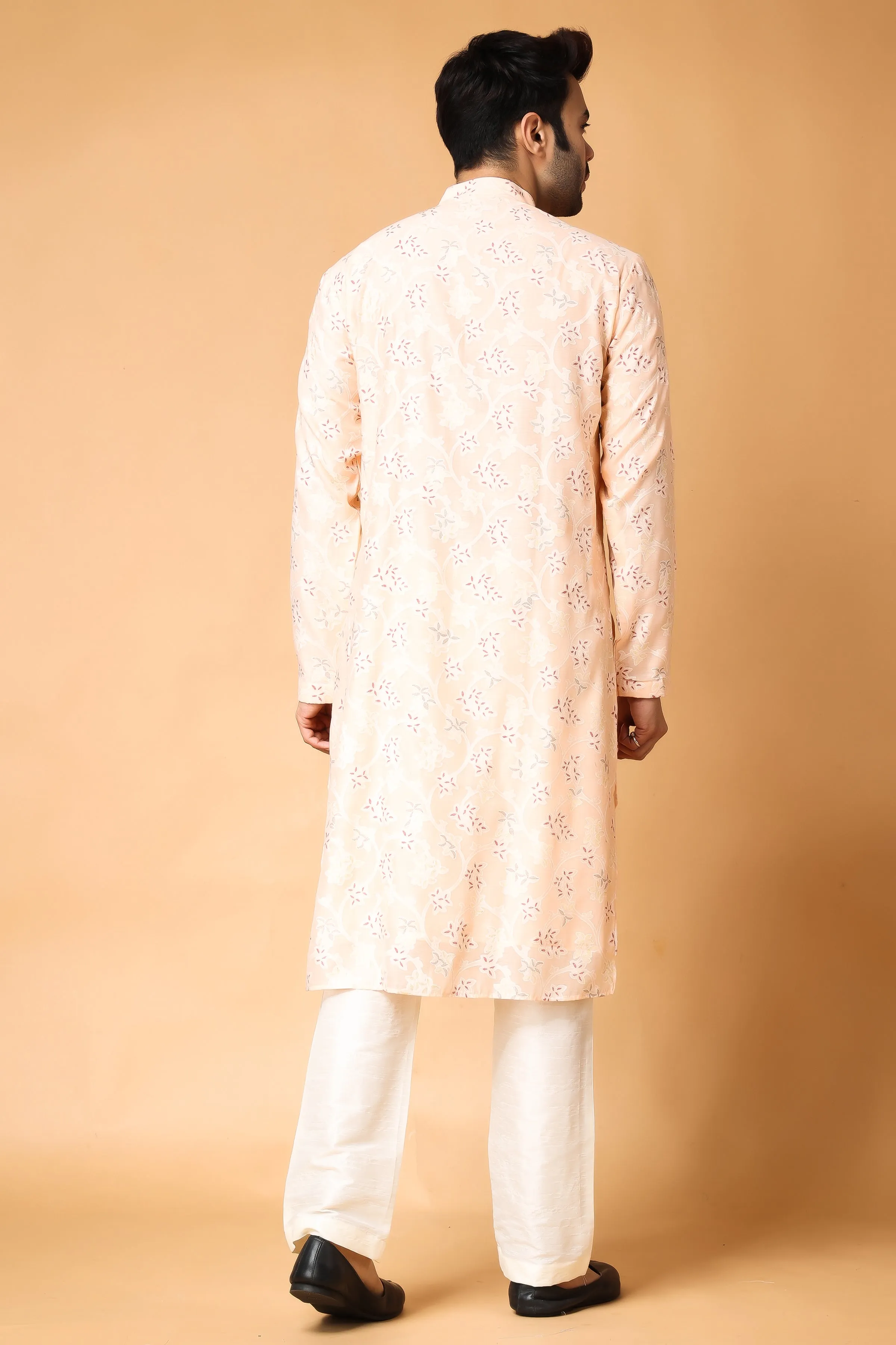 Breezy Peach Printed Kurta Pajama