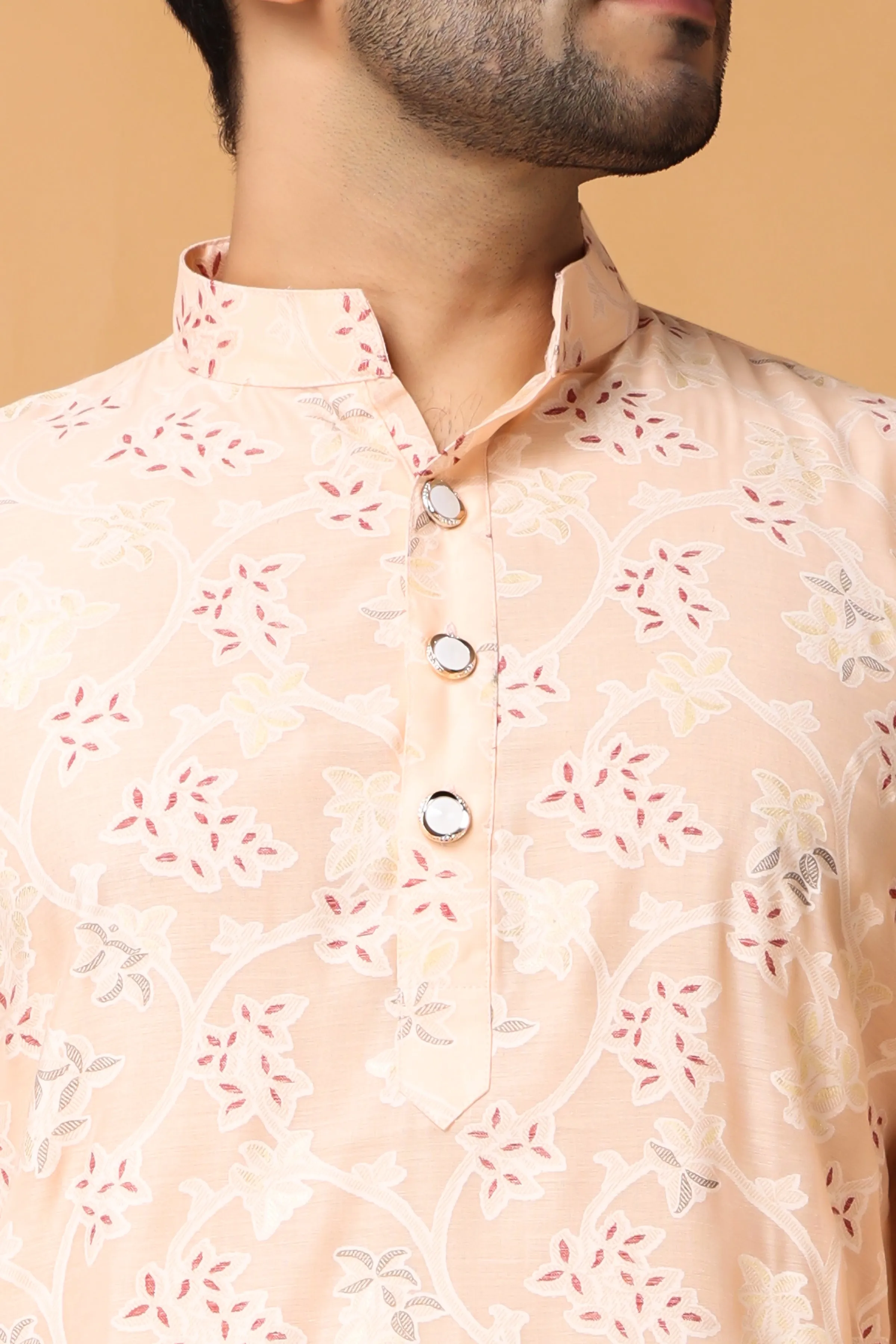 Breezy Peach Printed Kurta Pajama