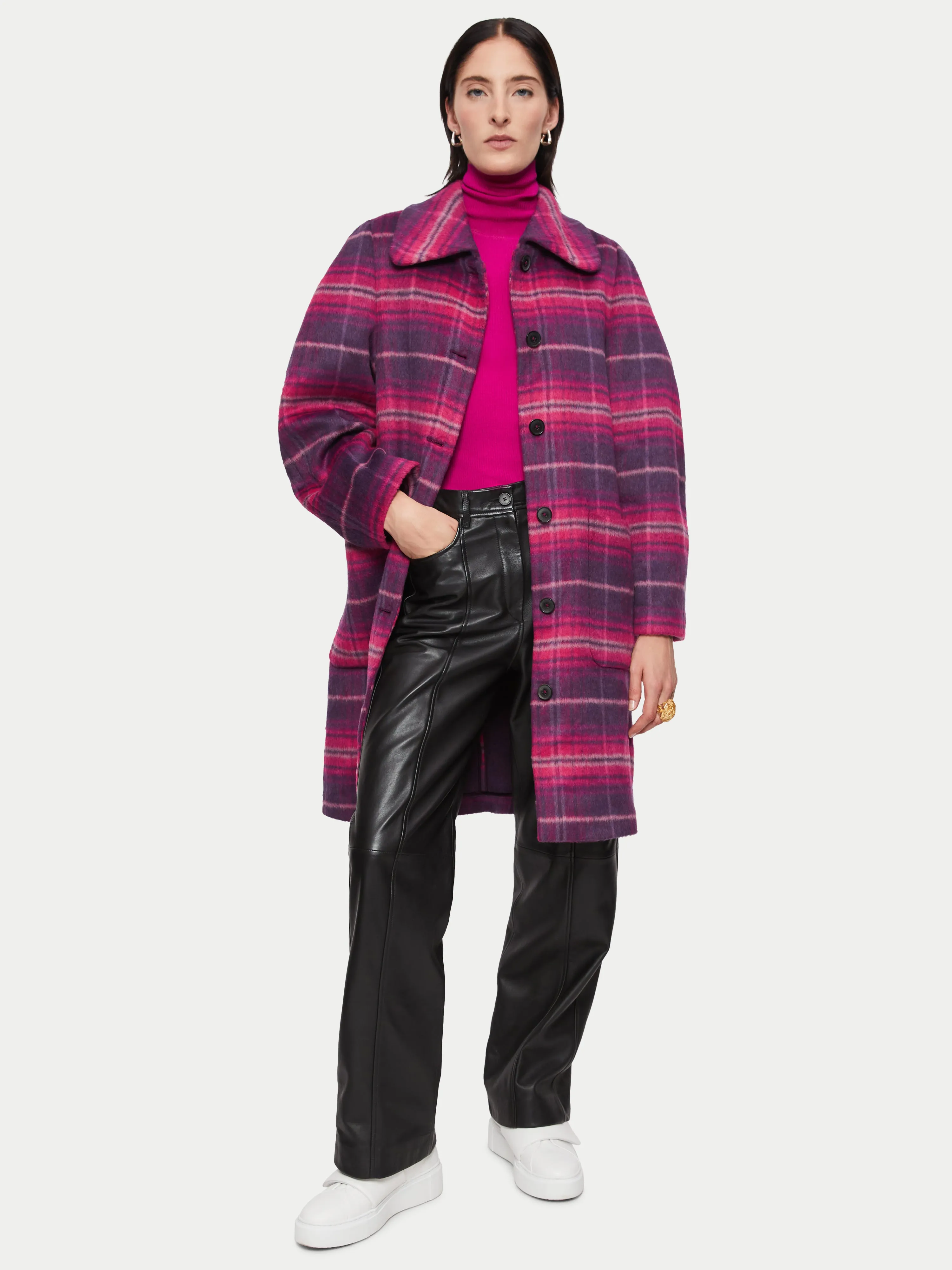 Brushed Wool Check Coat | Pink