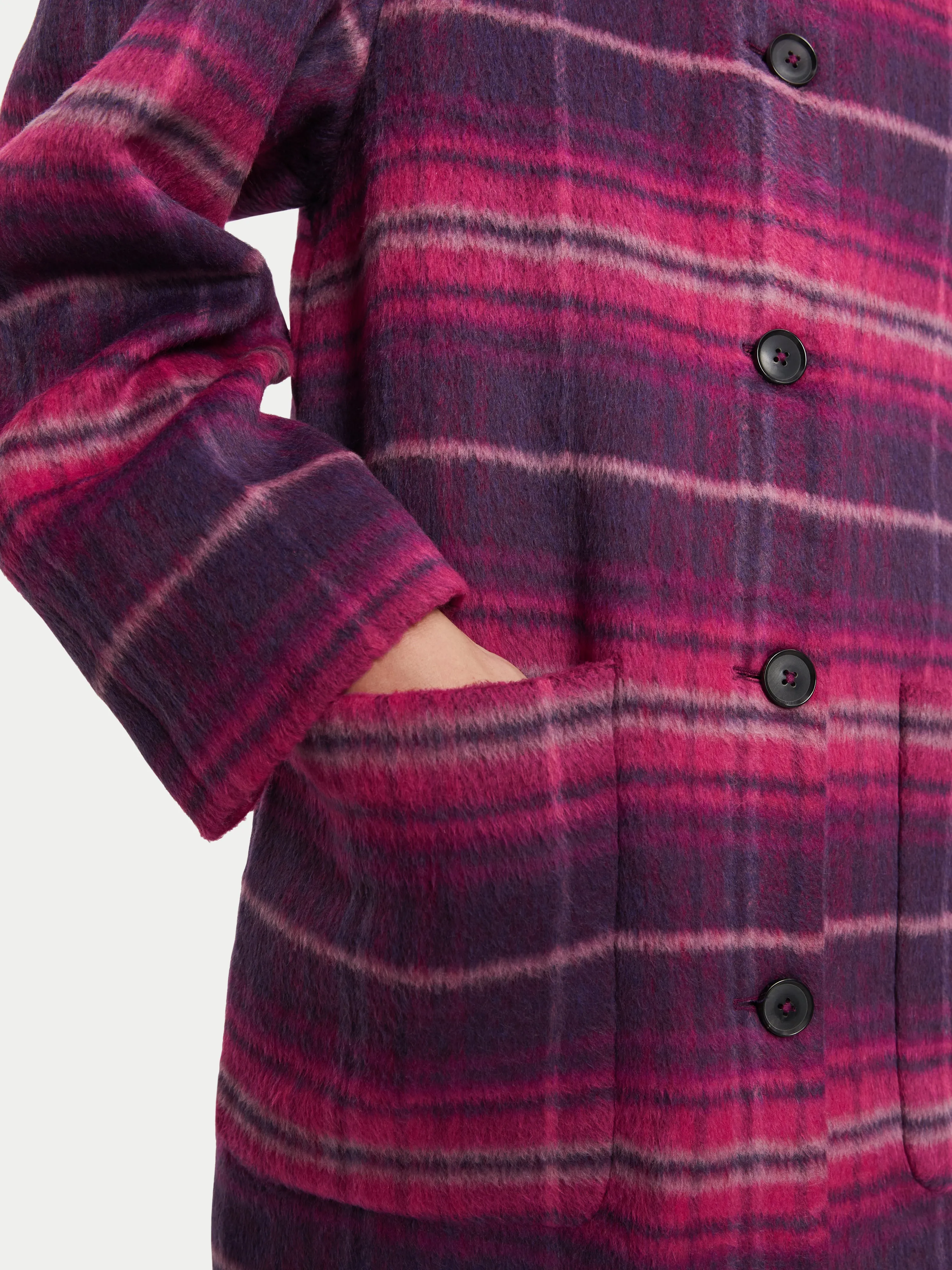 Brushed Wool Check Coat | Pink