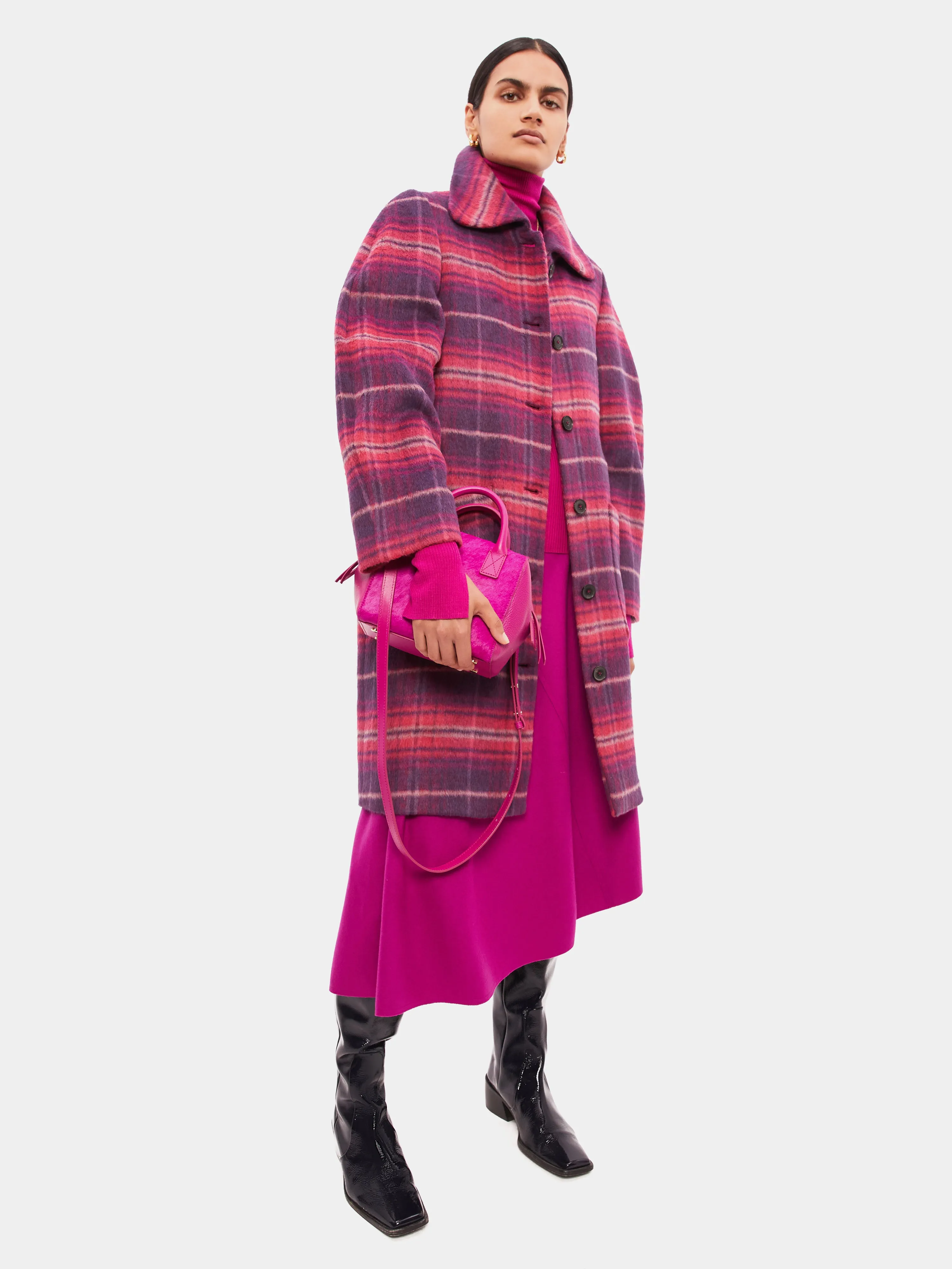 Brushed Wool Check Coat | Pink