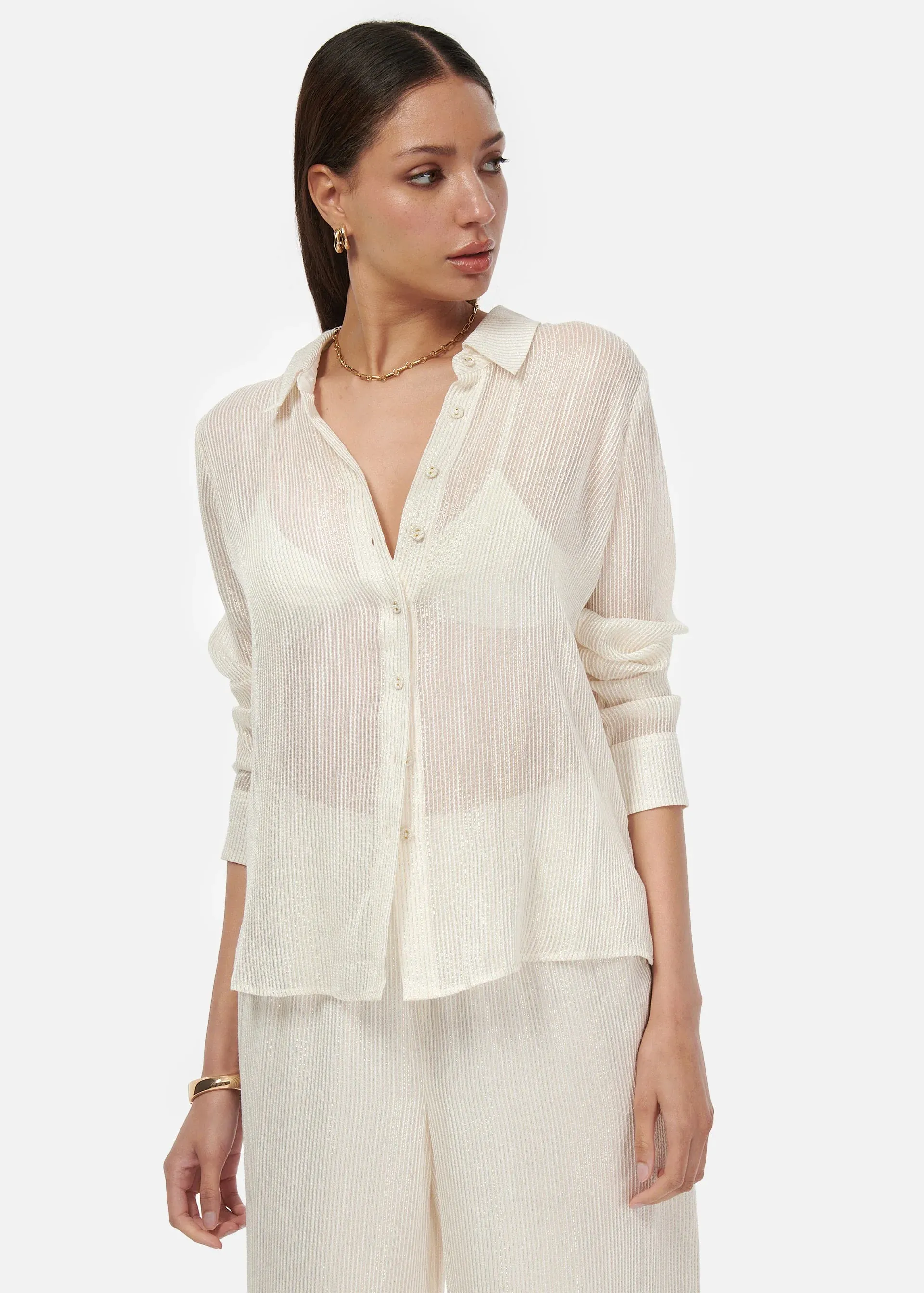 CAMI NYC YAEL METALLIC CHIFFON TOP WHITE