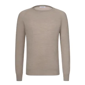 Cashmere and Silk Crew-Neck Sweater in Putty Grey Melange