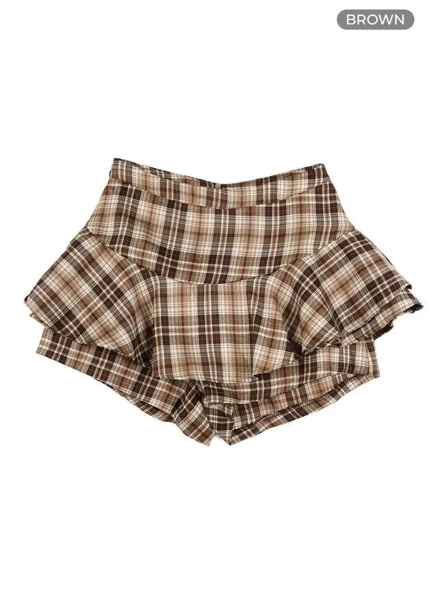 Checkered Ruffle Mini Skort OM426