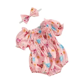 CHICKENS Pink Romper with Headband