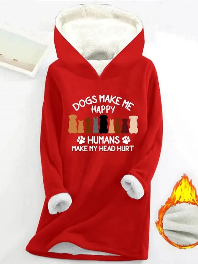 Cozy Sherpa Lined Women's Dog Print Hoodie Sweatshirt