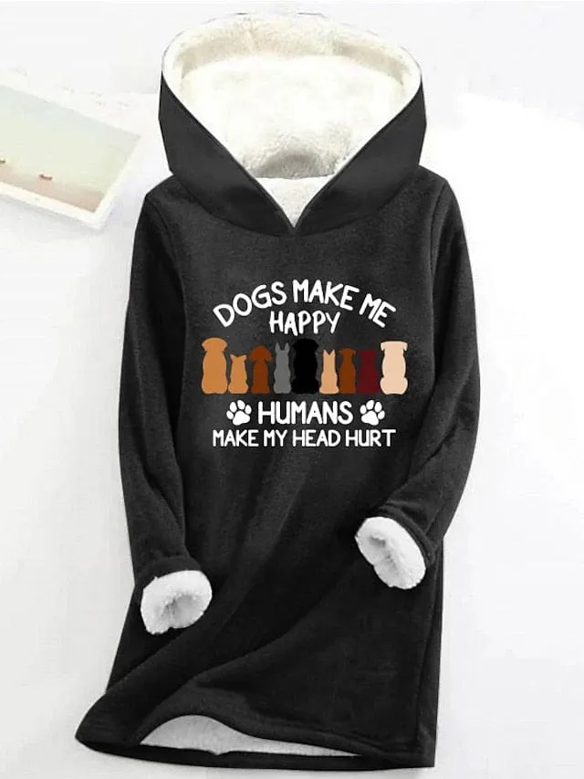 Cozy Sherpa Lined Women's Dog Print Hoodie Sweatshirt