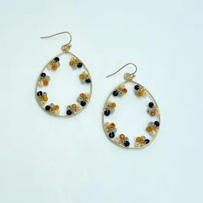 Cream Black & Gold Teardrop Beaded Earrings