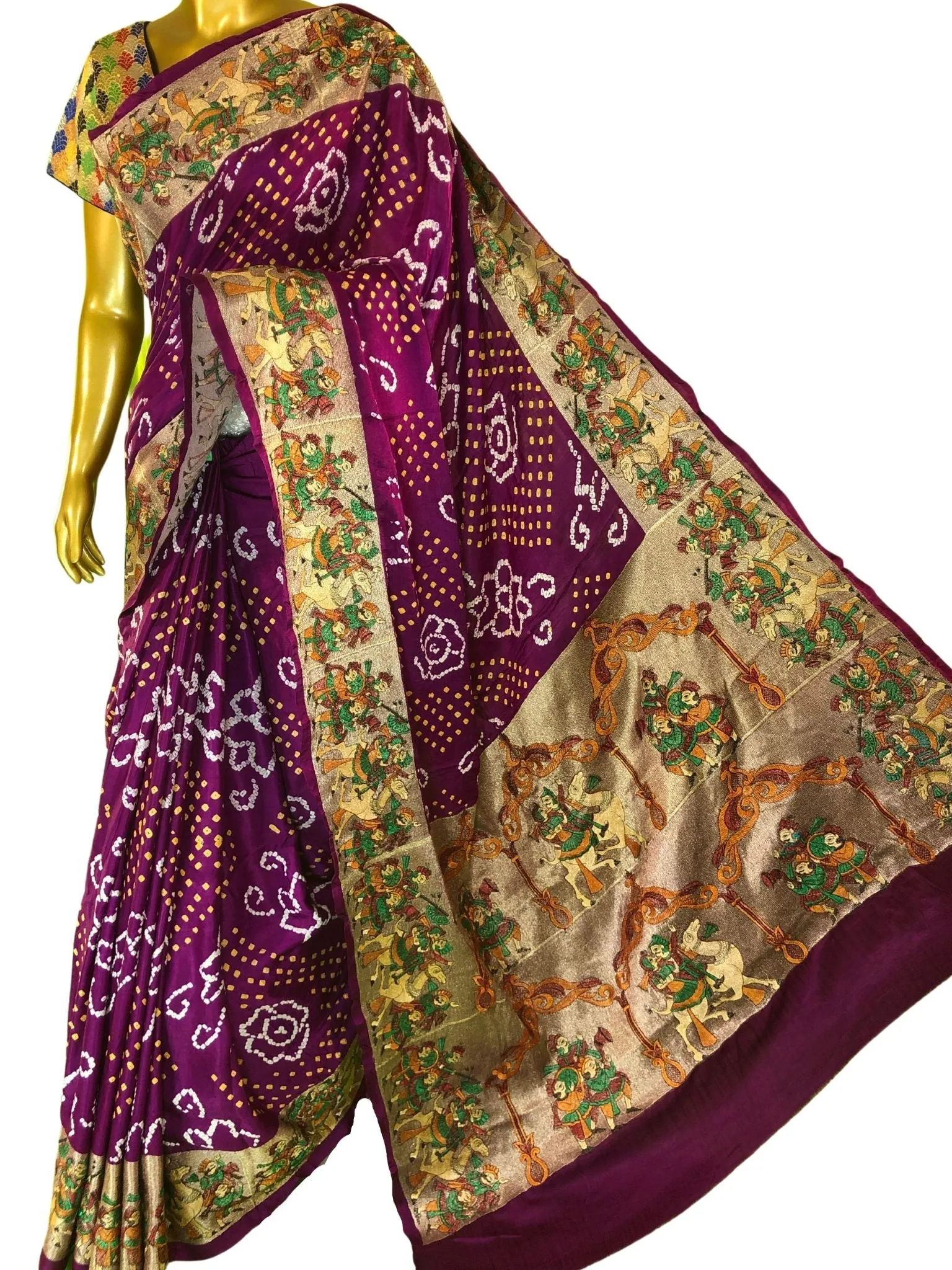 Dark Wine Purple Color Ghazi Silk Gharchola Saree with Hand Bandhej &  Zari Embroidery