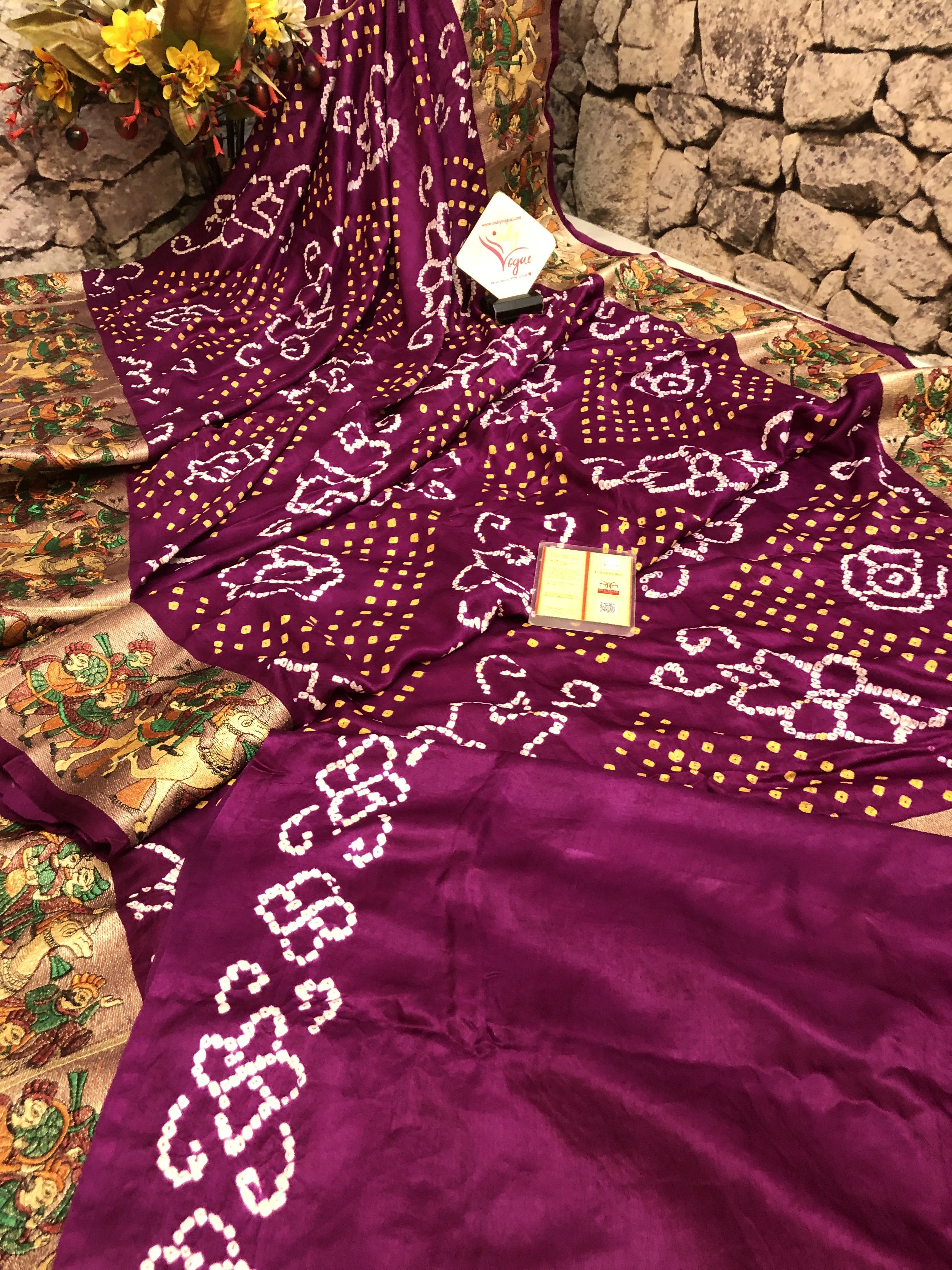 Dark Wine Purple Color Ghazi Silk Gharchola Saree with Hand Bandhej &  Zari Embroidery