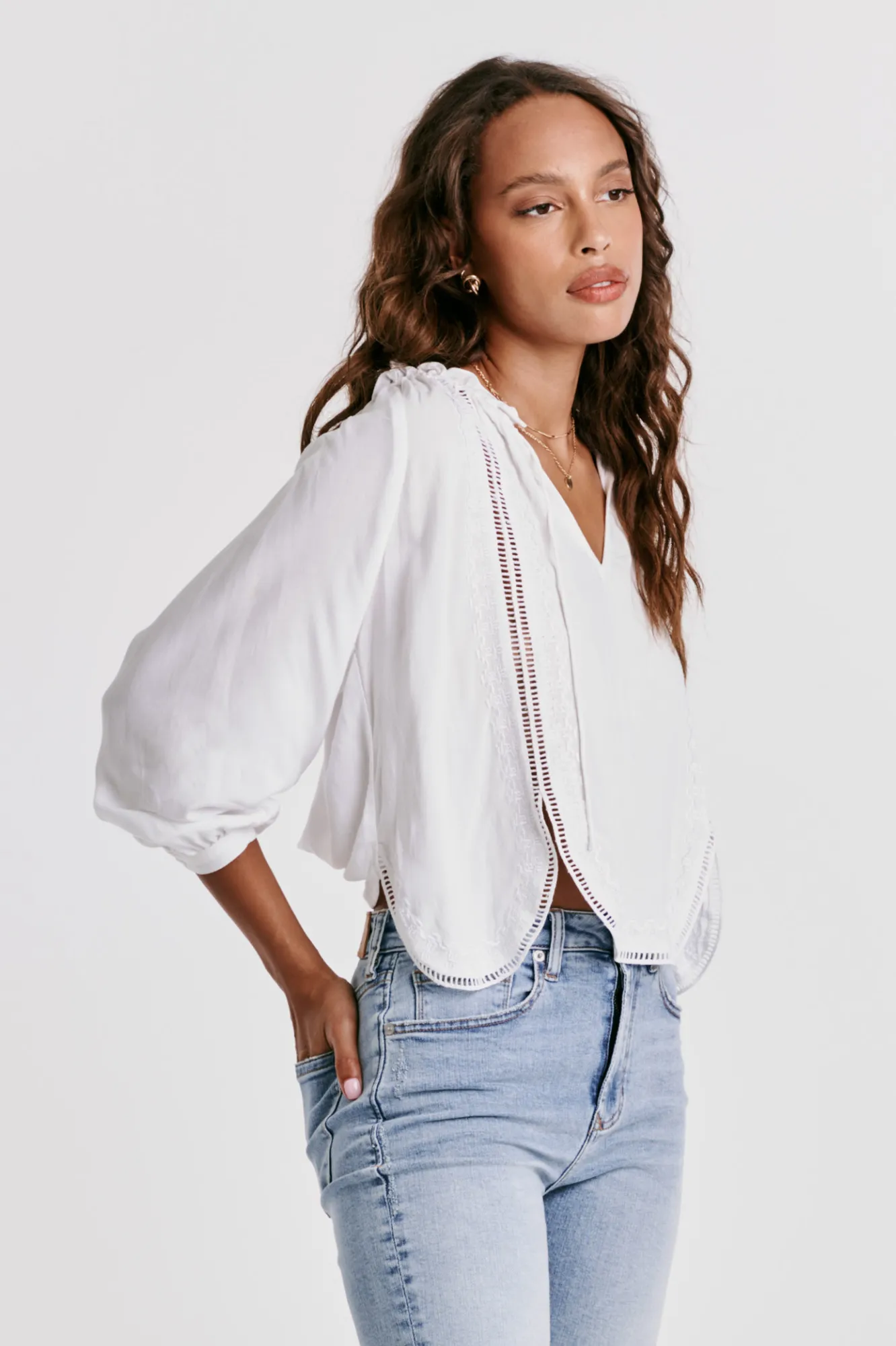 Dear John Jayla shirt, cropped lace-seamed