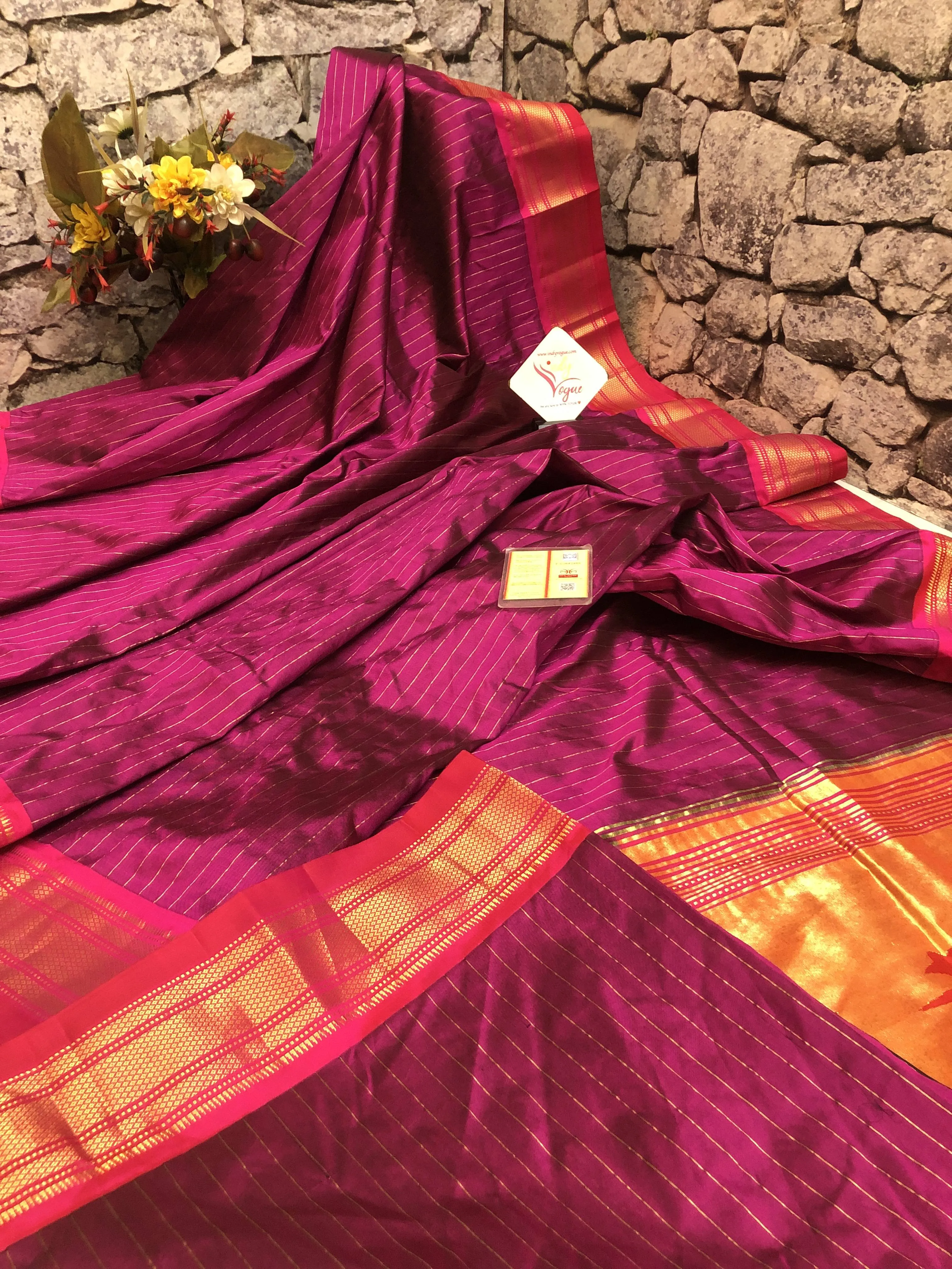 Deep Magenta Color Yeola Paithani Silk Saree with All Over Checks