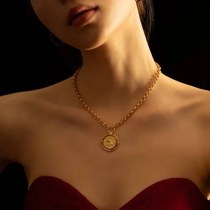 Dolphin gold coin thick chain necklace