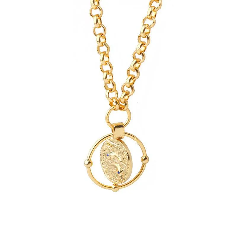 Dolphin gold coin thick chain necklace