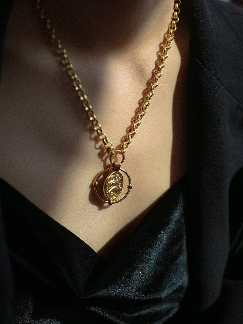 Dolphin gold coin thick chain necklace