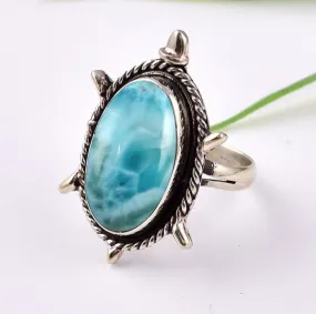 Dominican Larimar, 925 Sterling Silver Handmade Ring