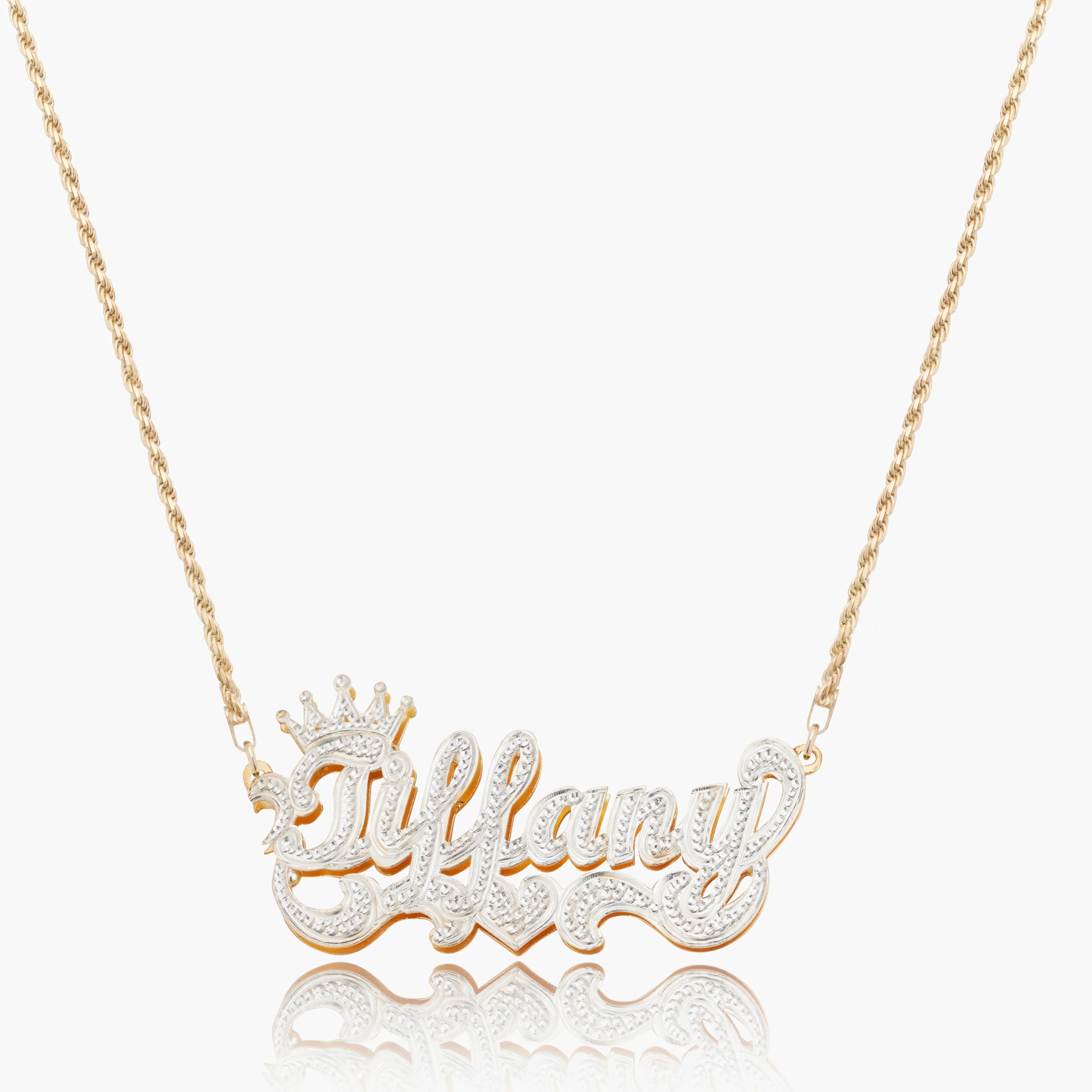 Double Plated Iced Princess Crown Name Necklace