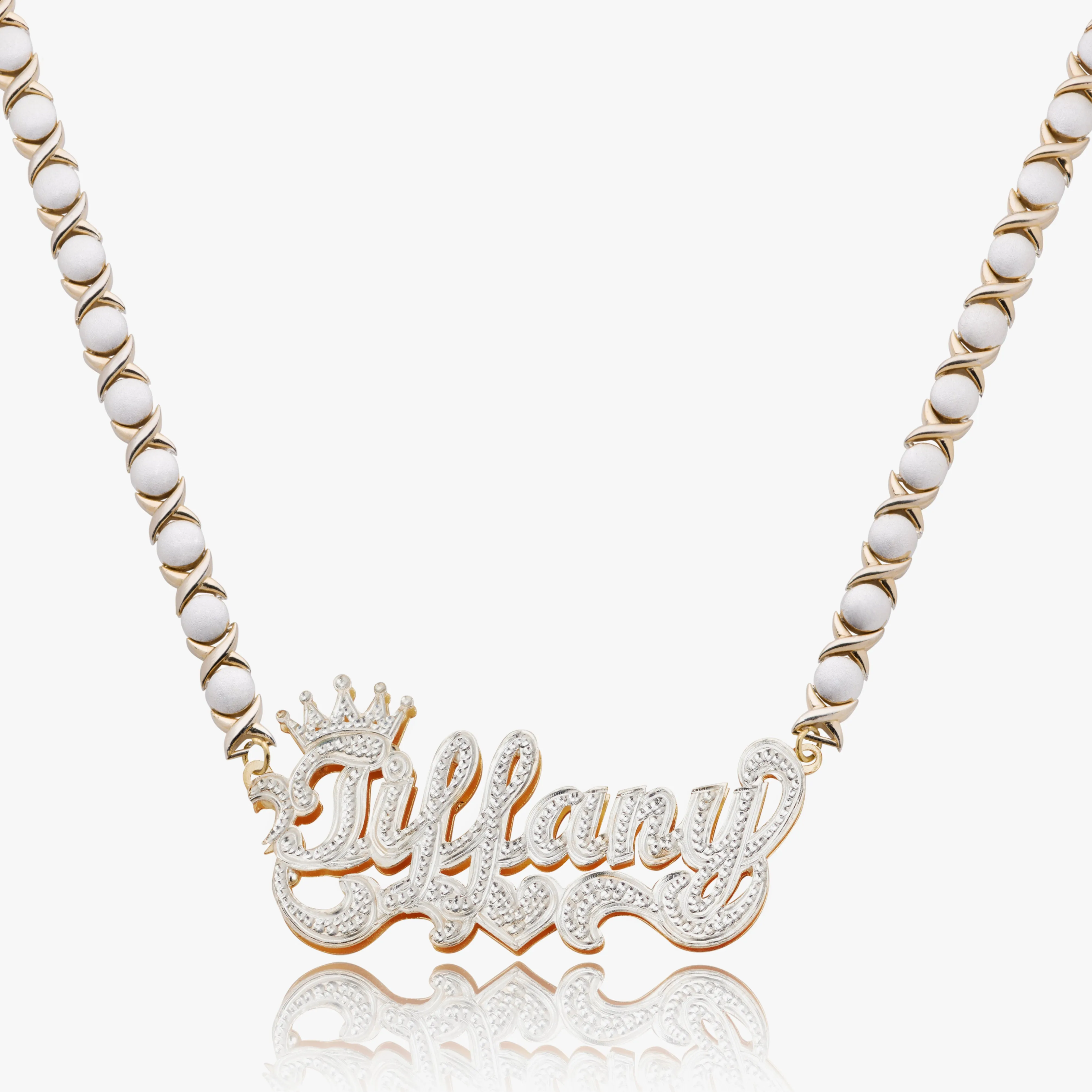 Double Plated Iced Princess Crown Name Necklace