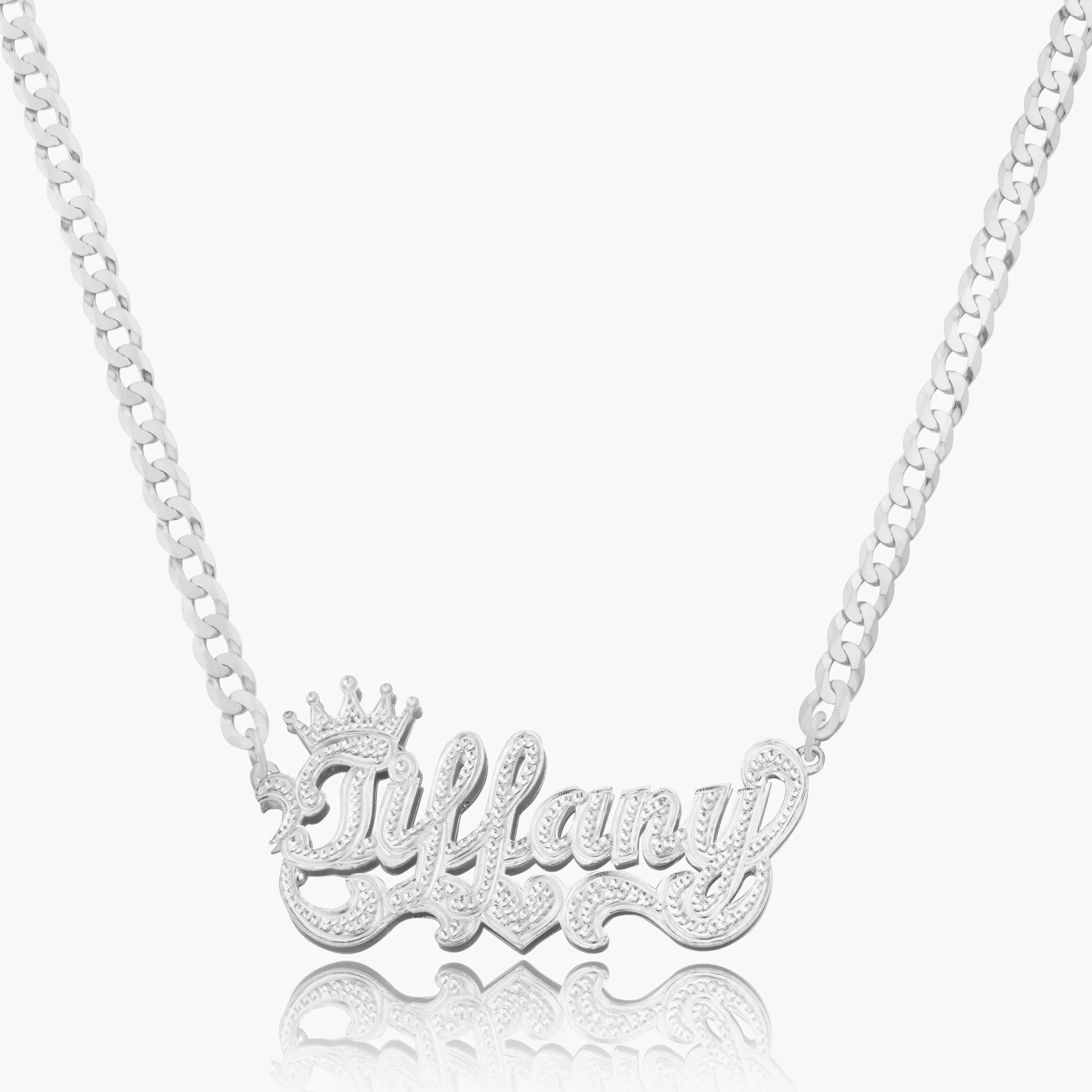 Double Plated Iced Princess Crown Name Necklace