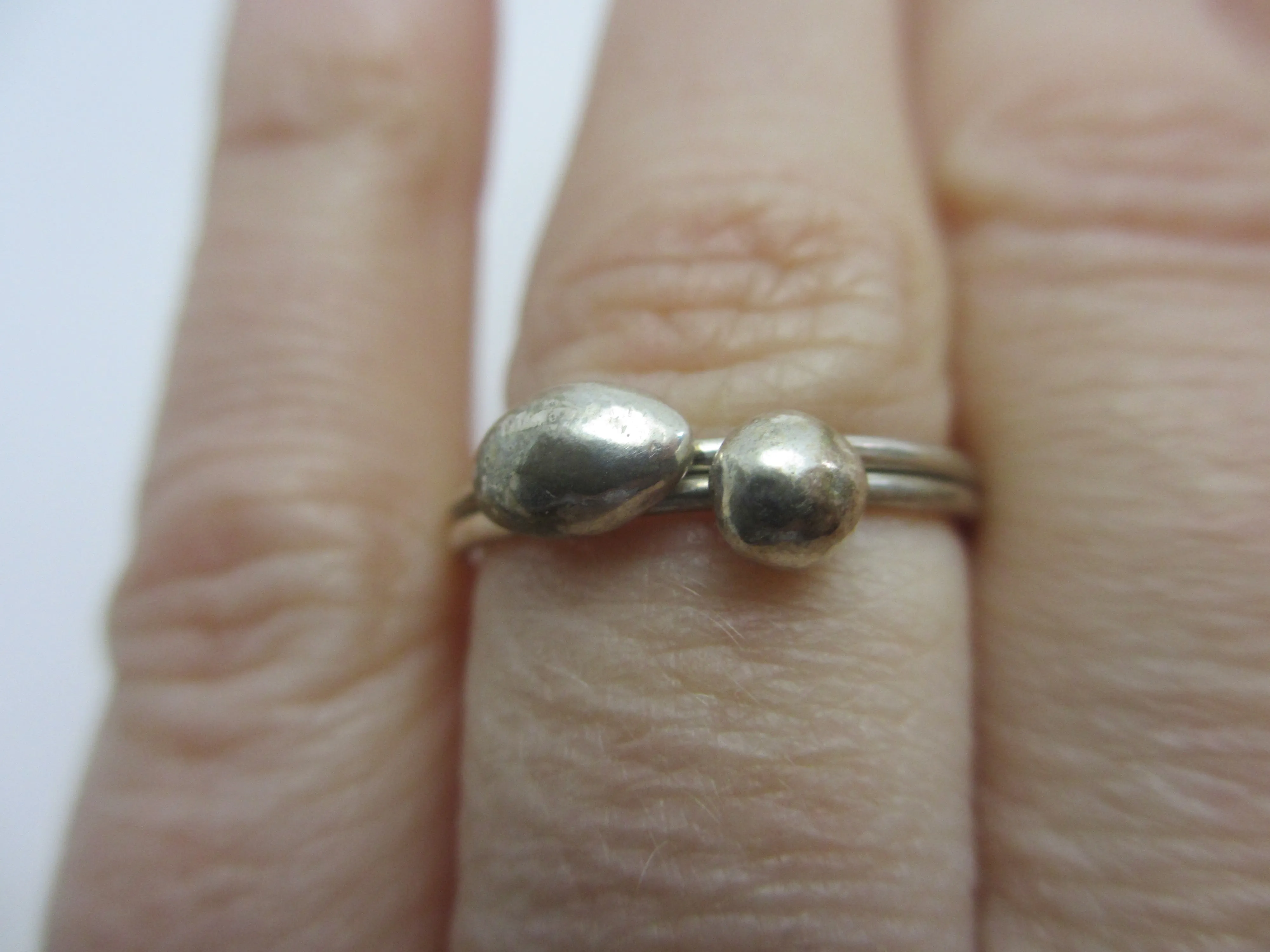 Double Sterling Silver Nugget Ring Vintage c1980