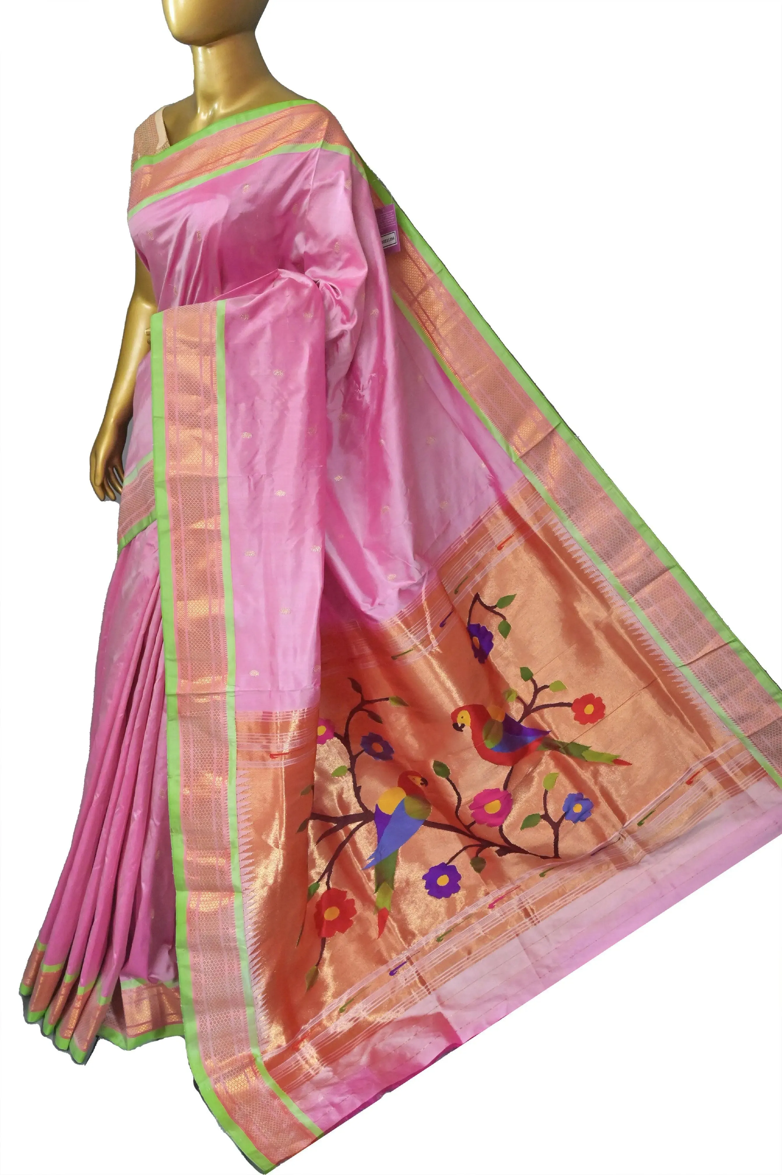 Dual Tone Light Magenta and White Color Dual Tone Yeola Paithani with Golden Buti Work