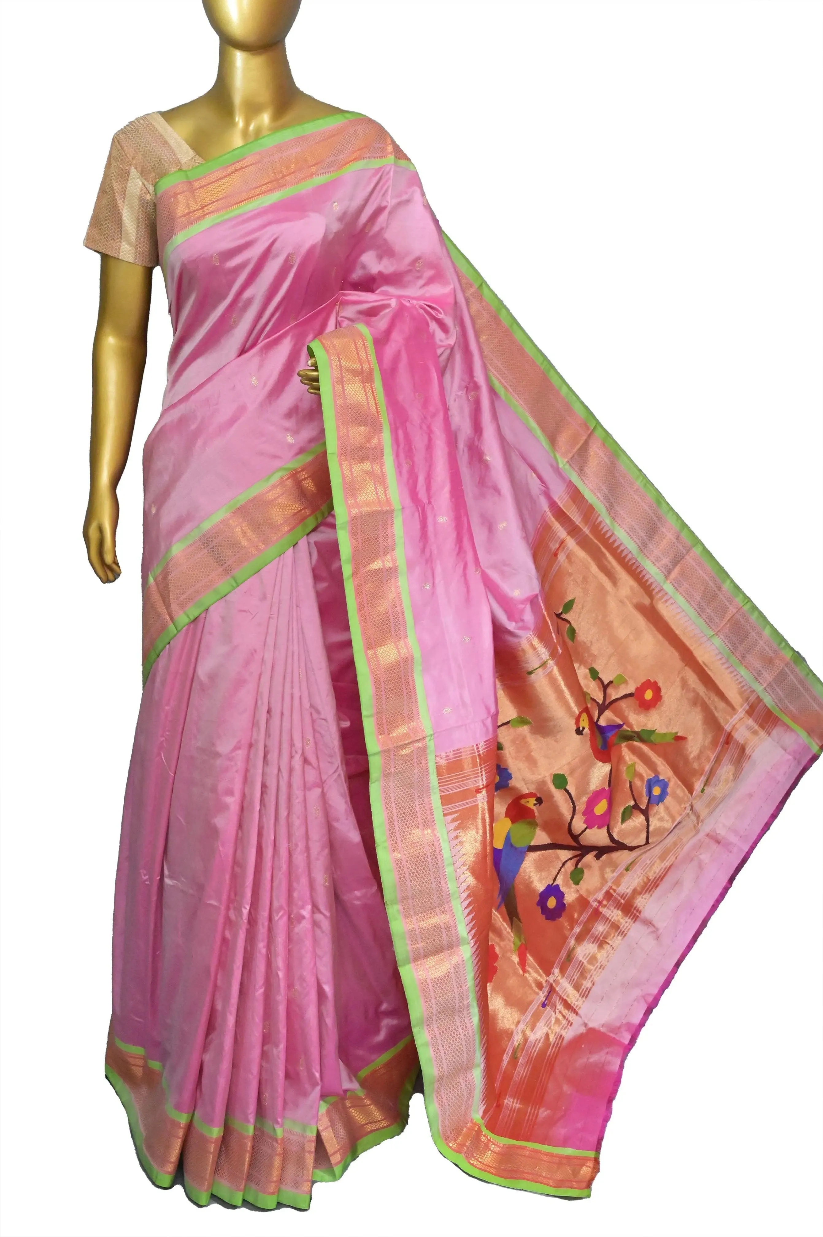 Dual Tone Light Magenta and White Color Dual Tone Yeola Paithani with Golden Buti Work