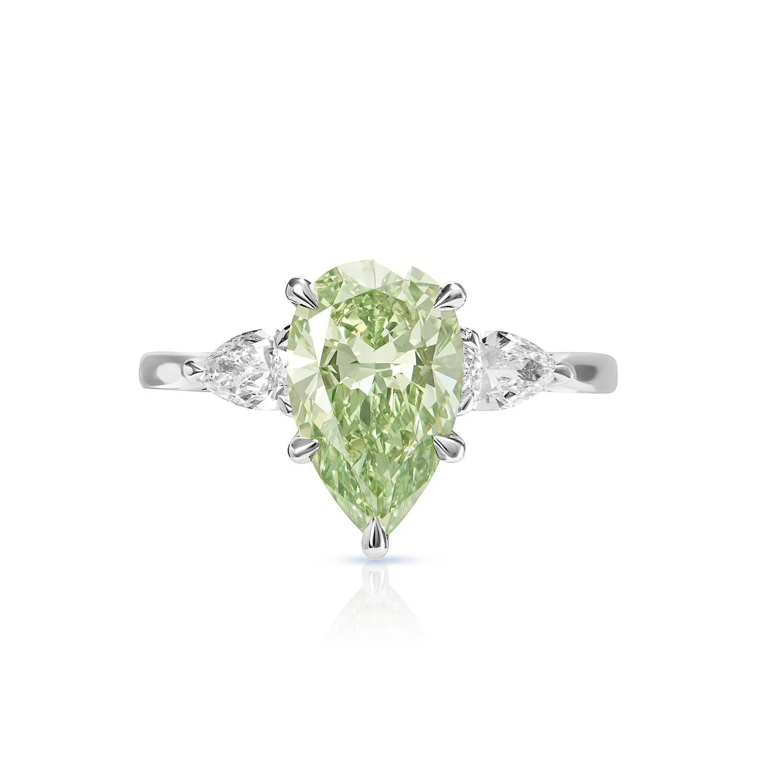 Elliana 2 Carats Pear Shape Earth Mined Fancy Intense Yellow Green Diamond Engagement Ring in Platinum. GIA