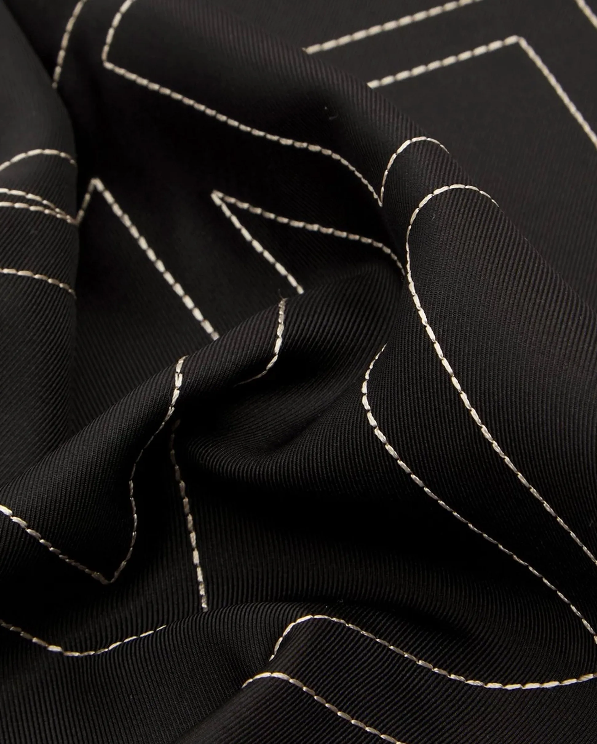 EMBROIDERED MONOGRAM SILK SCARF / BLACK CREME