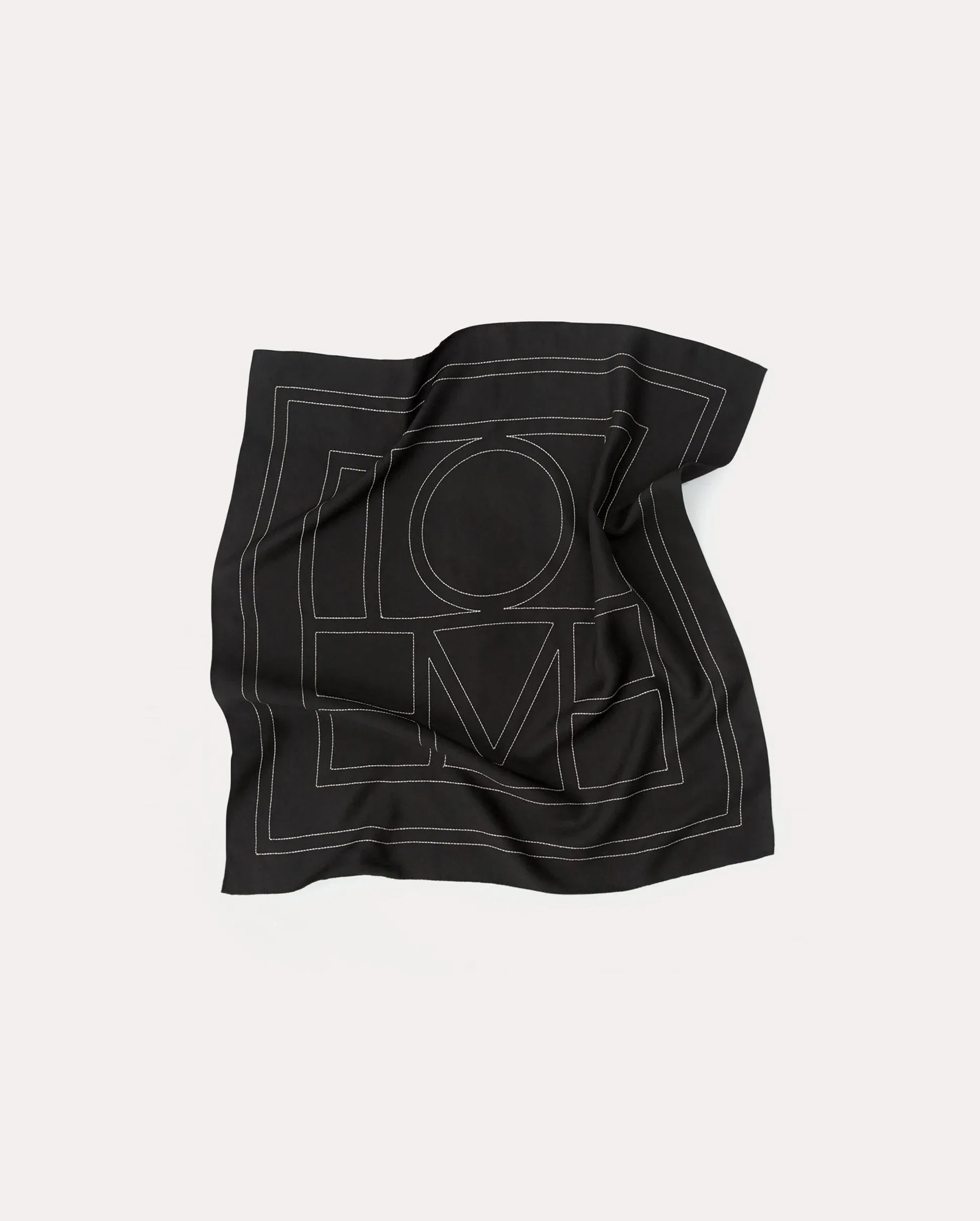 EMBROIDERED MONOGRAM SILK SCARF / BLACK CREME