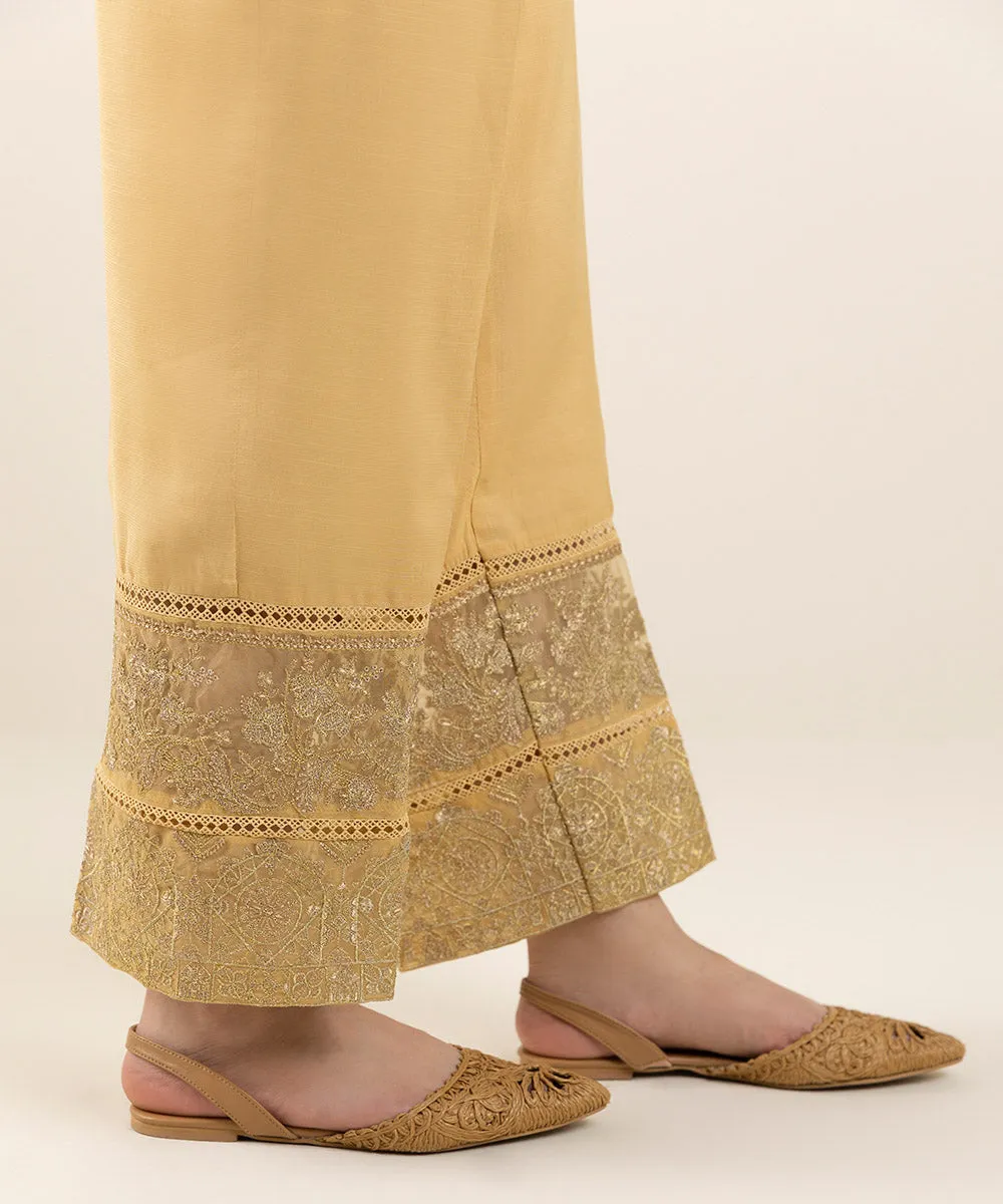 Embroidered Silk Cigarette Pants